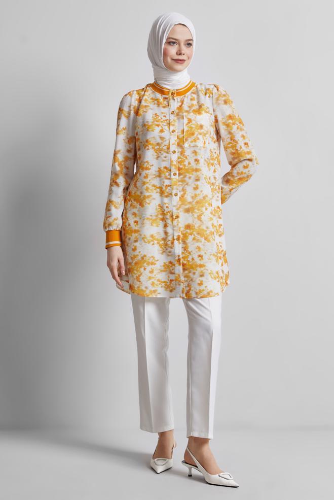 Vêtements hijab ORANGE TUNIQUE À MOTIFS 45424 - ALVİNA