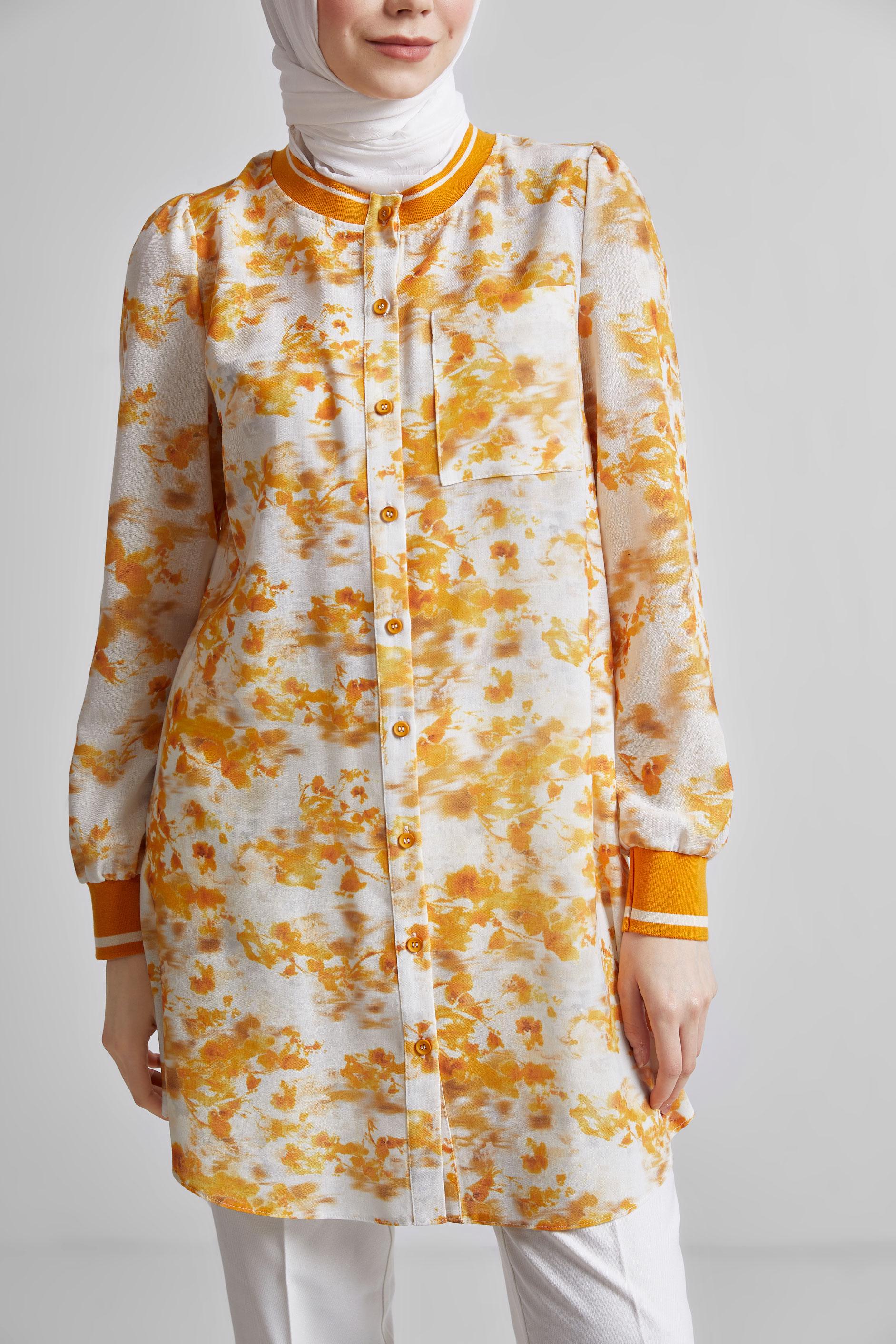 Vêtements hijab ORANGE TUNIQUE À MOTIFS 45424