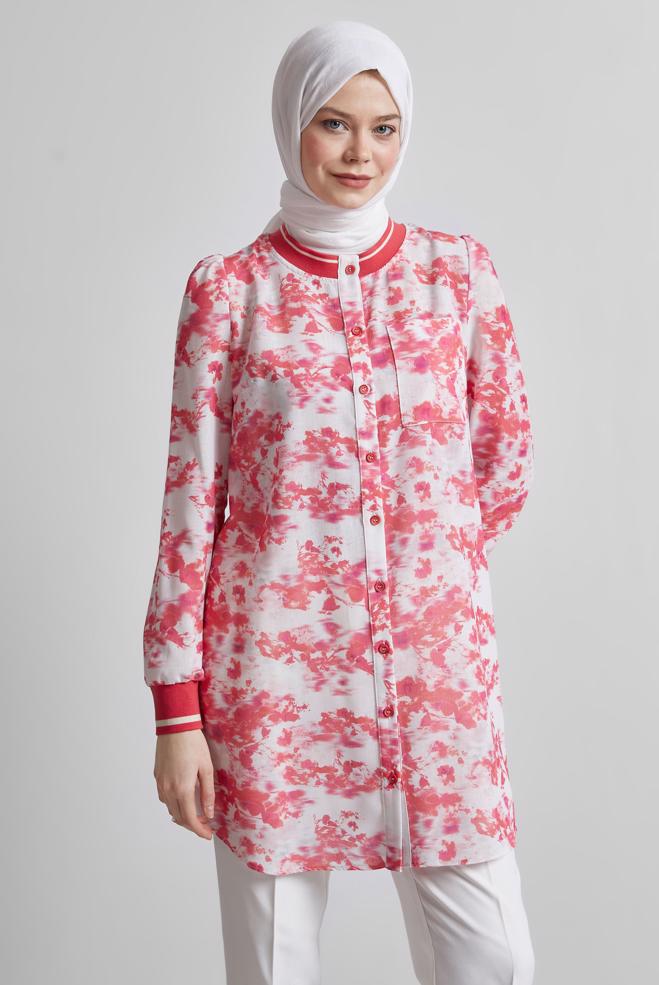 Vêtements hijab CORAIL TUNIQUE À MOTIFS 45424 - ALVİNA