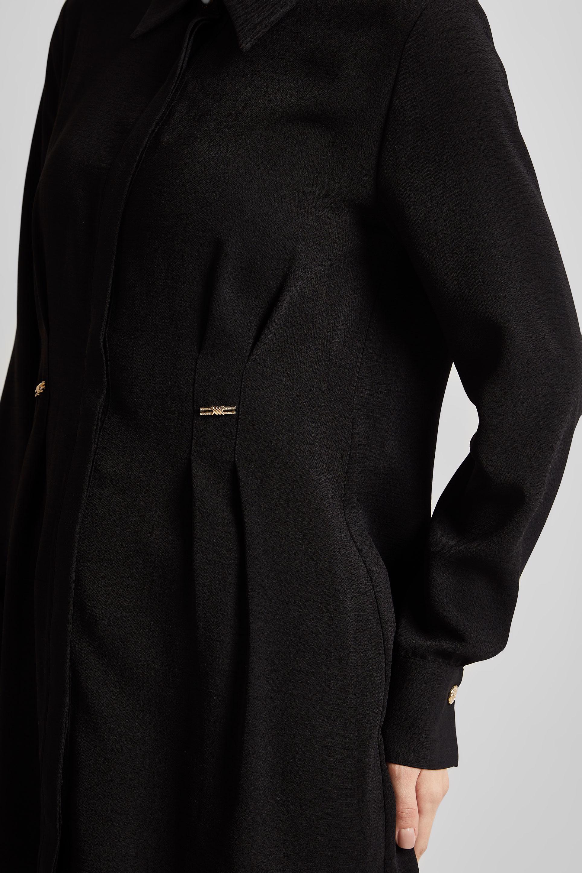 Tesettür giyim SİYAH KETEN GÖRÜNÜMLÜ TUNİK 45426