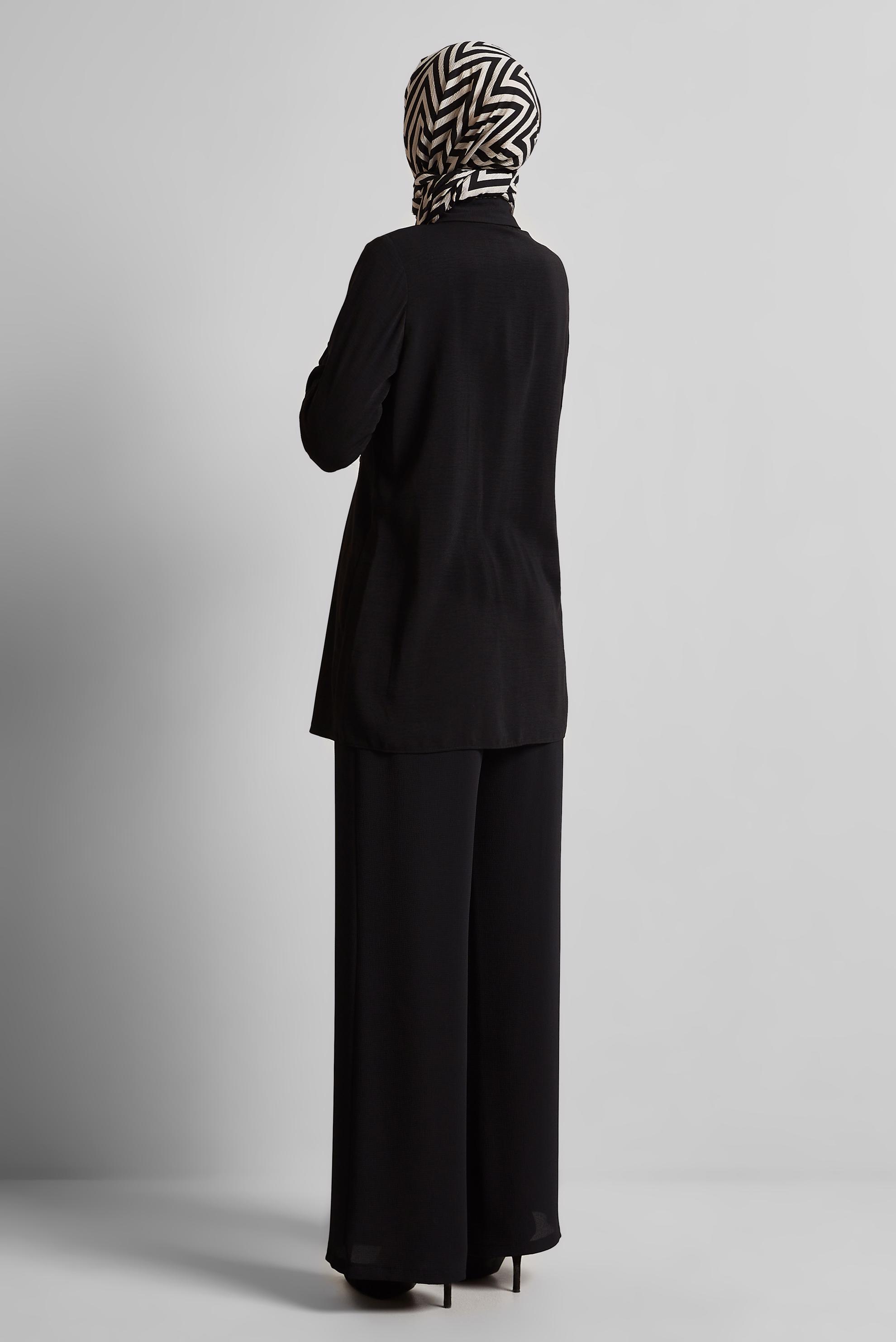 Tesettür giyim SİYAH KETEN GÖRÜNÜMLÜ TUNİK 45426