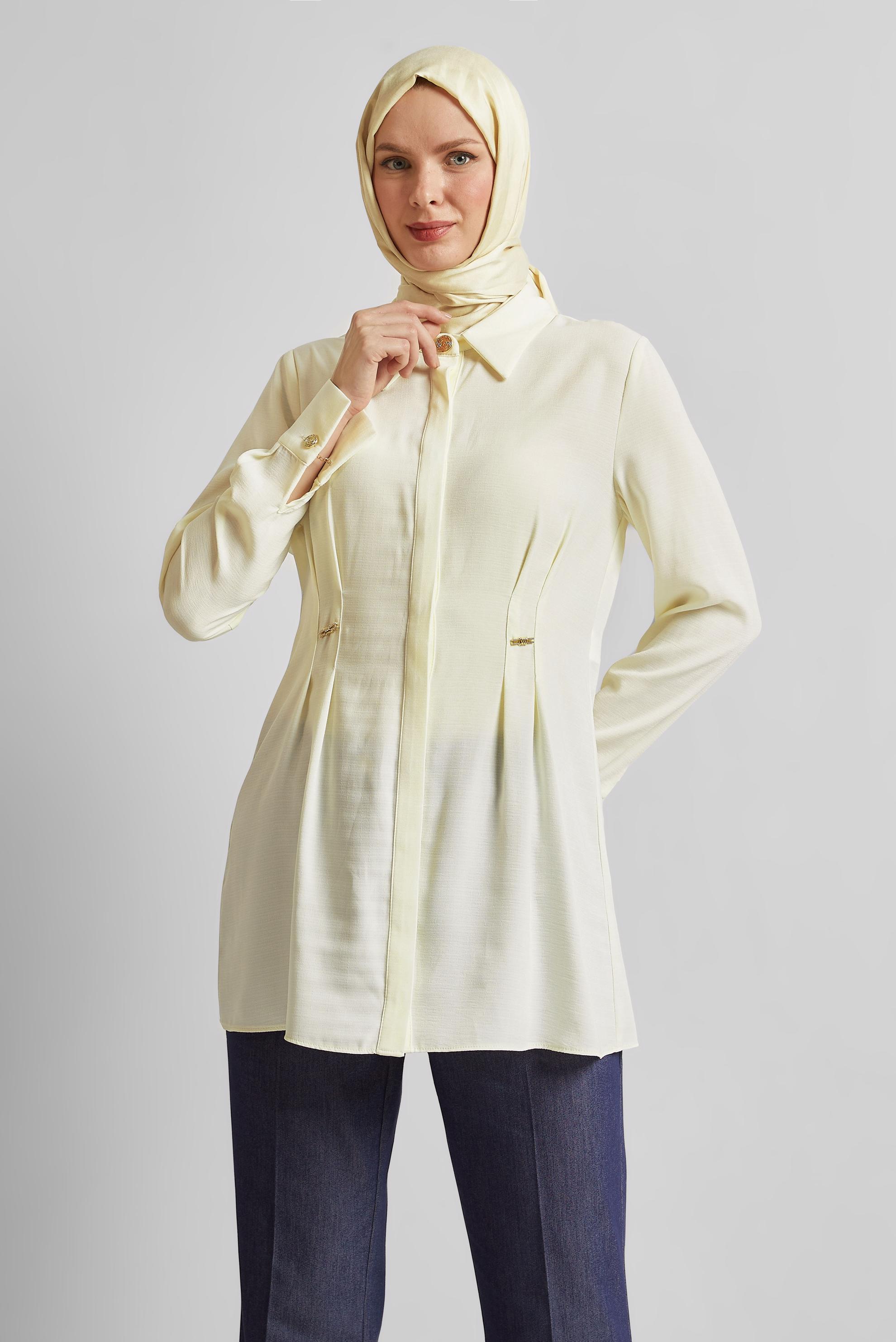 Tesettür giyim BEYAZ KETEN GÖRÜNÜMLÜ TUNİK 45426