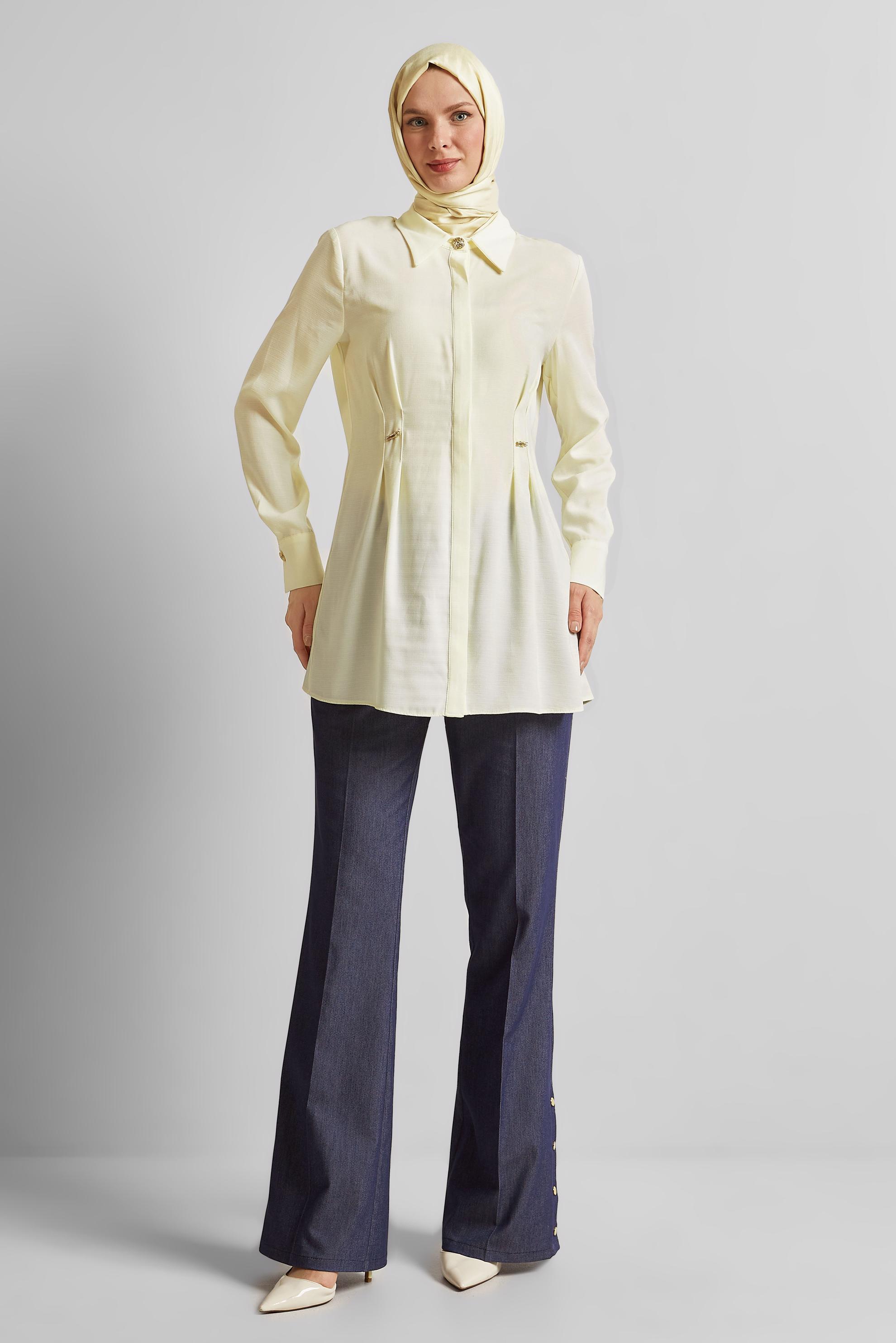 Tesettür giyim BEYAZ KETEN GÖRÜNÜMLÜ TUNİK 45426