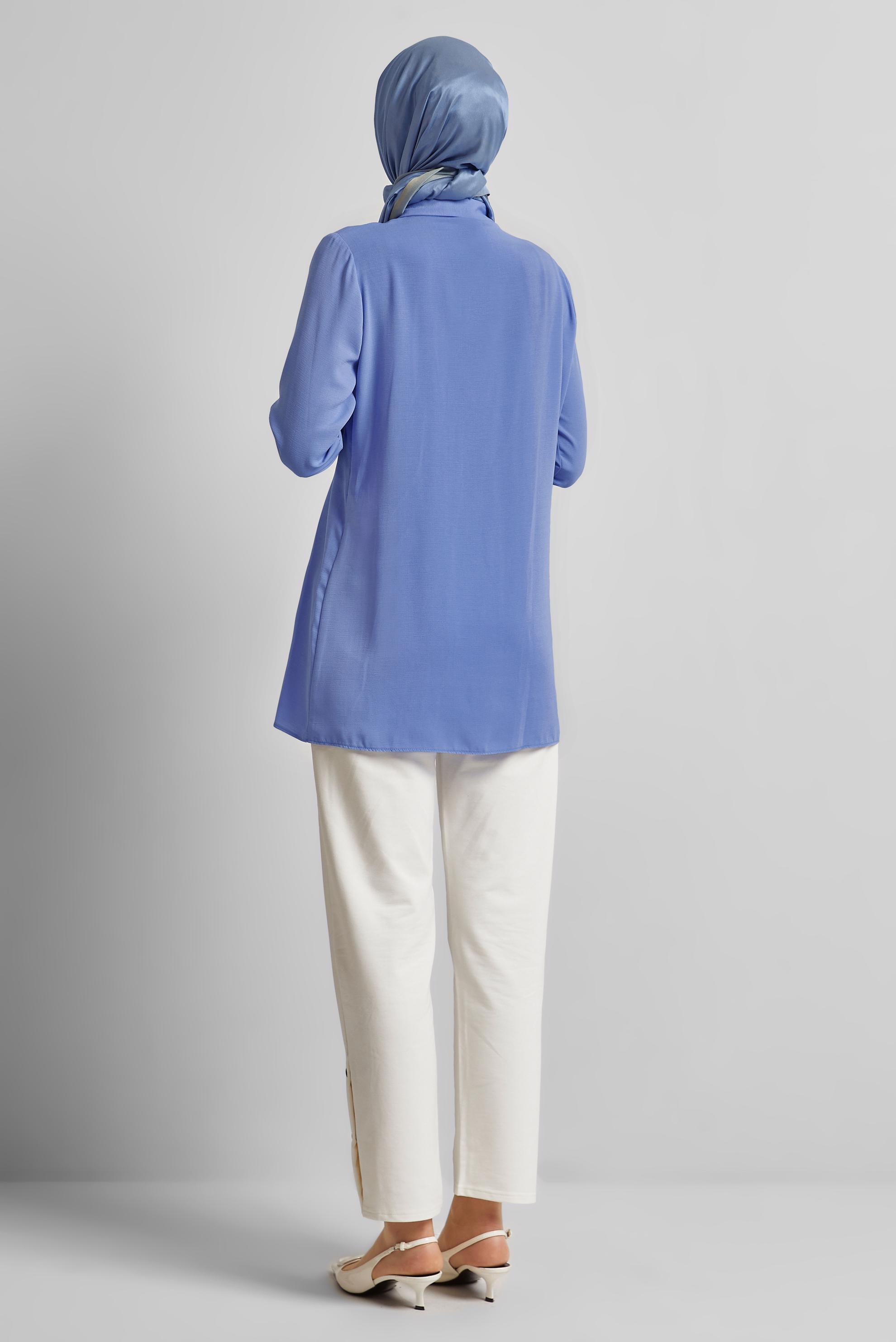 Tesettür giyim MAVİ KETEN GÖRÜNÜMLÜ TUNİK 45426