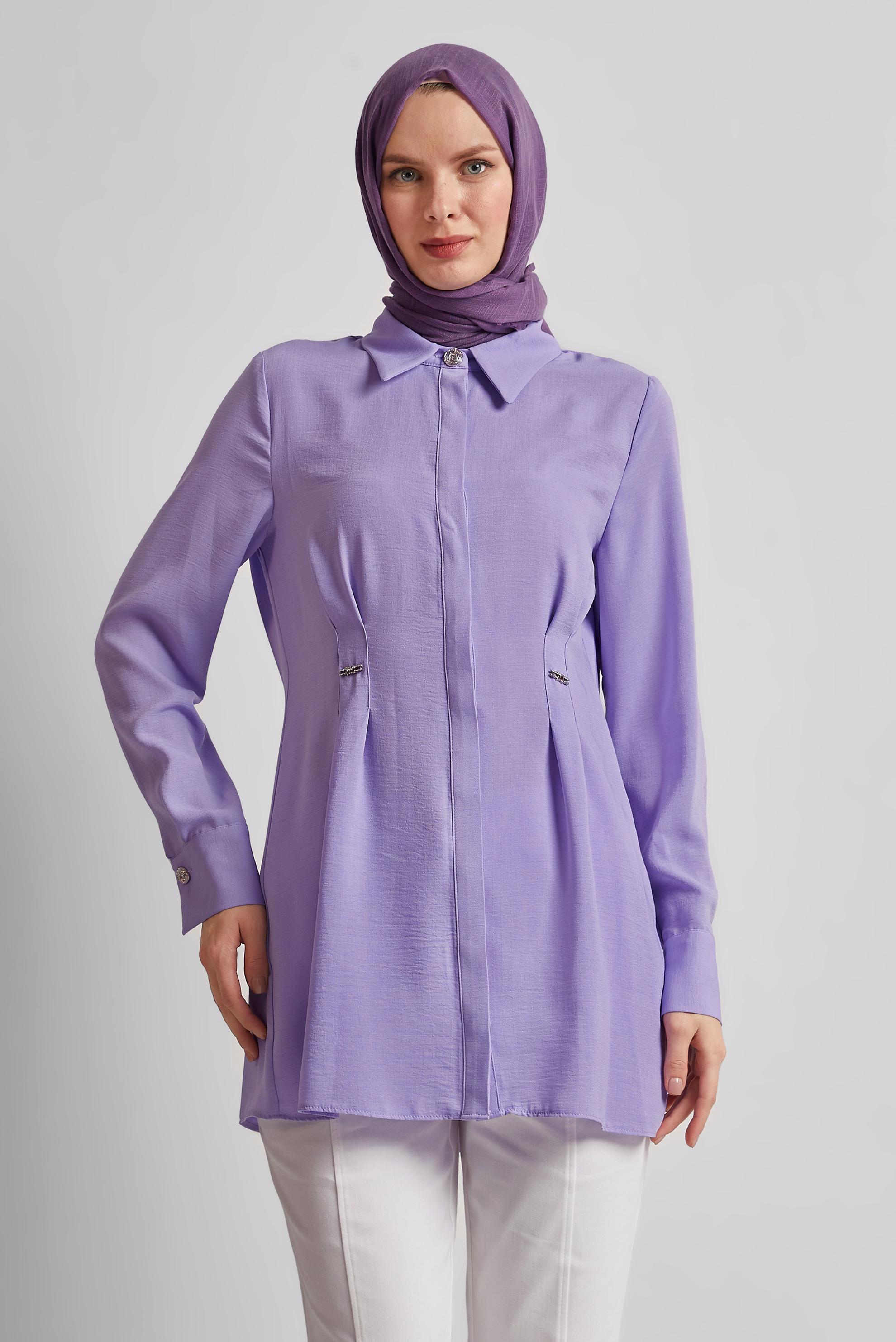 Tesettür giyim MOR KETEN GÖRÜNÜMLÜ TUNİK 45426