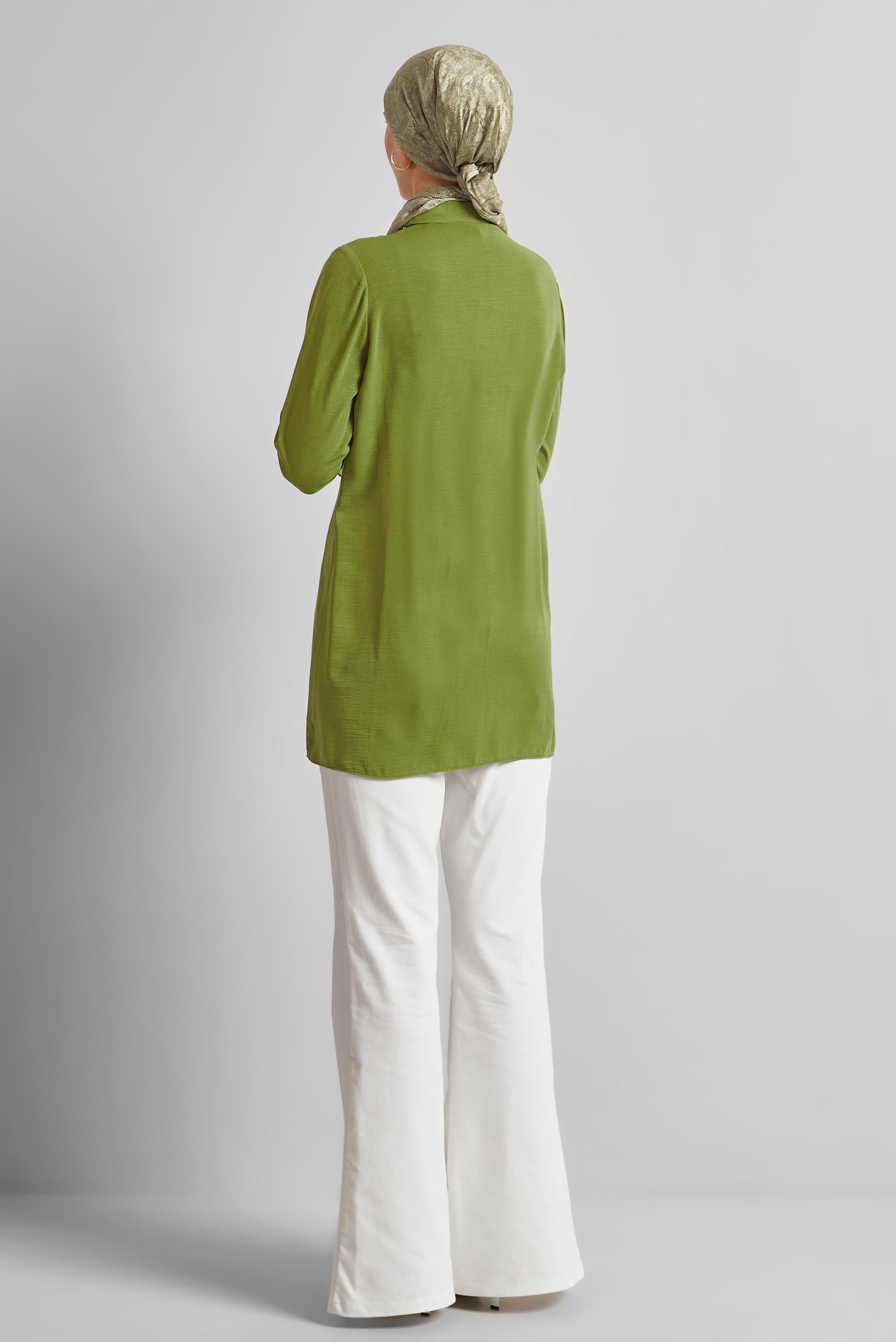 Tesettür giyim YEŞİL KETEN GÖRÜNÜMLÜ TUNİK 45426
