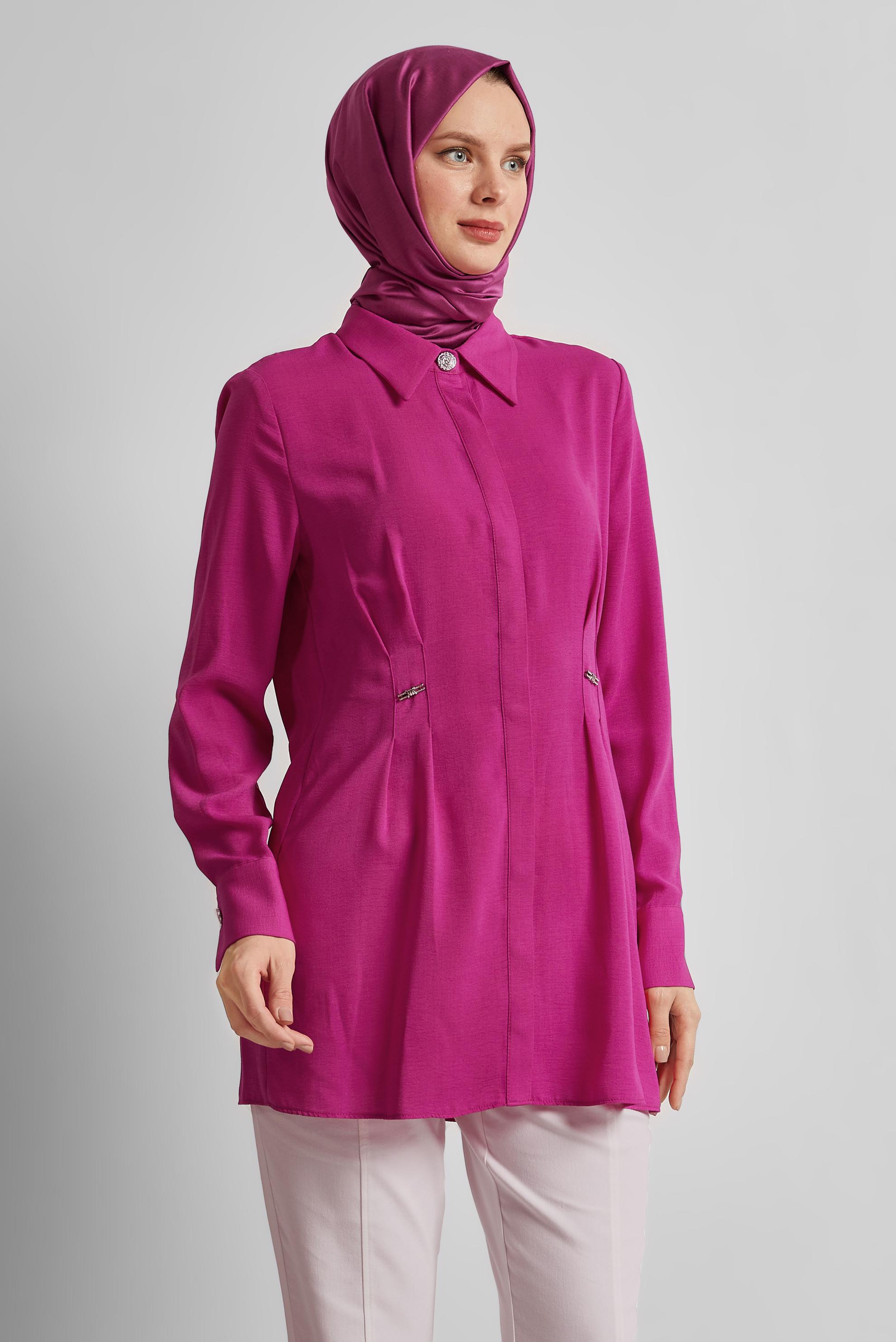 Tesettür giyim FUŞYA KETEN GÖRÜNÜMLÜ TUNİK 45426