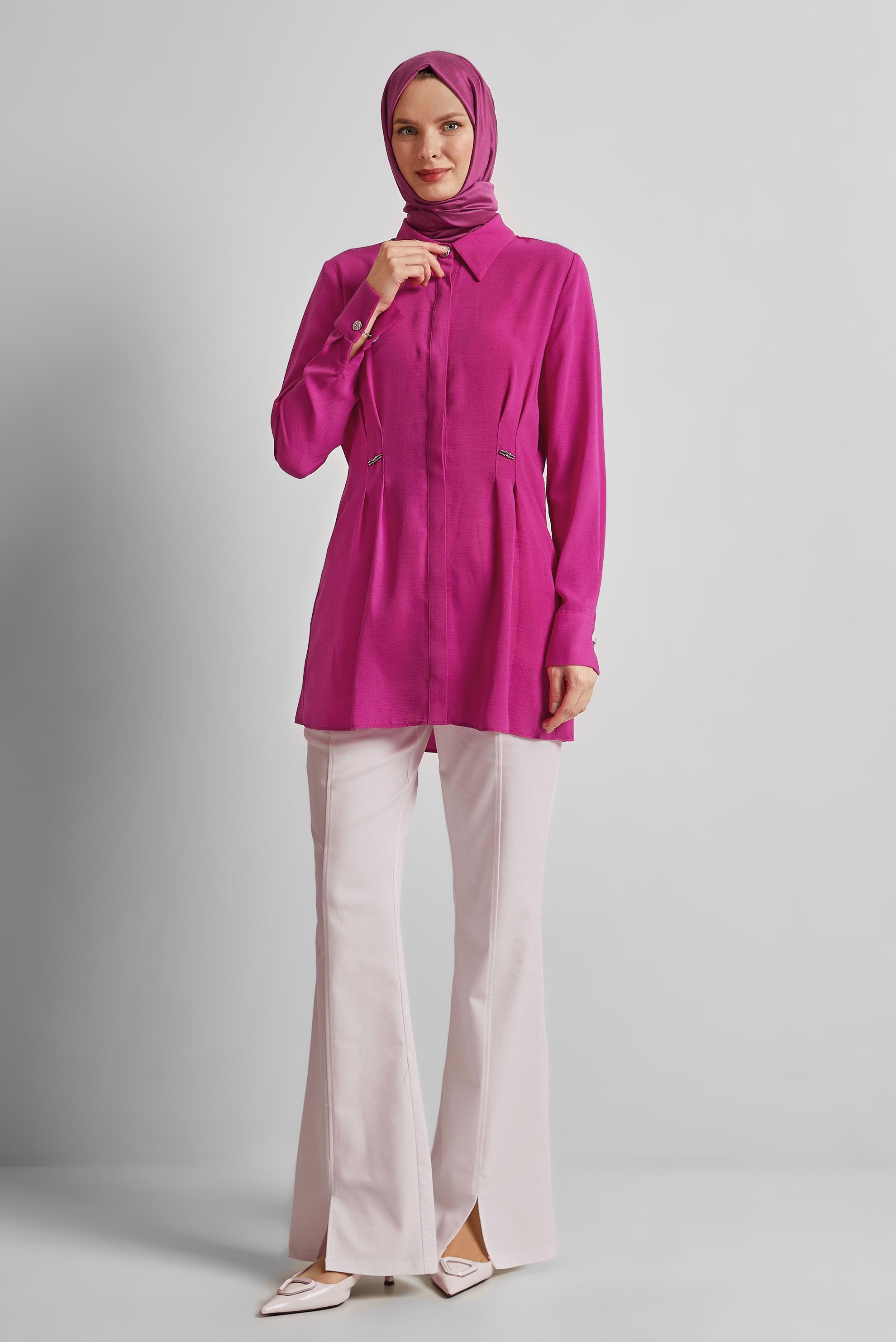 Tesettür giyim FUŞYA KETEN GÖRÜNÜMLÜ TUNİK 45426