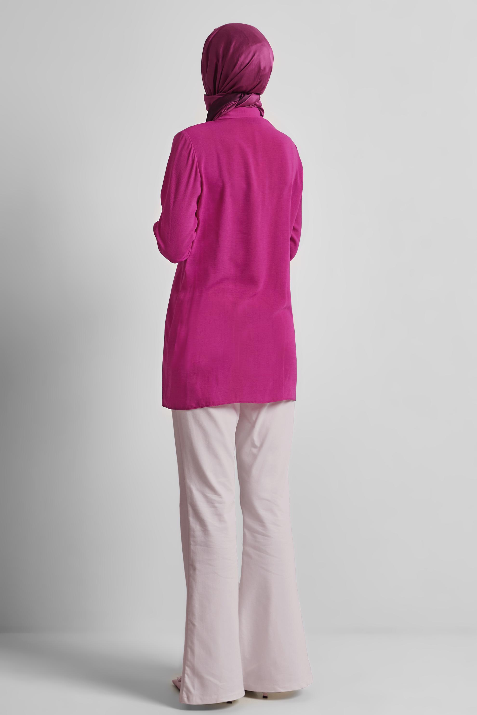 Tesettür giyim FUŞYA KETEN GÖRÜNÜMLÜ TUNİK 45426