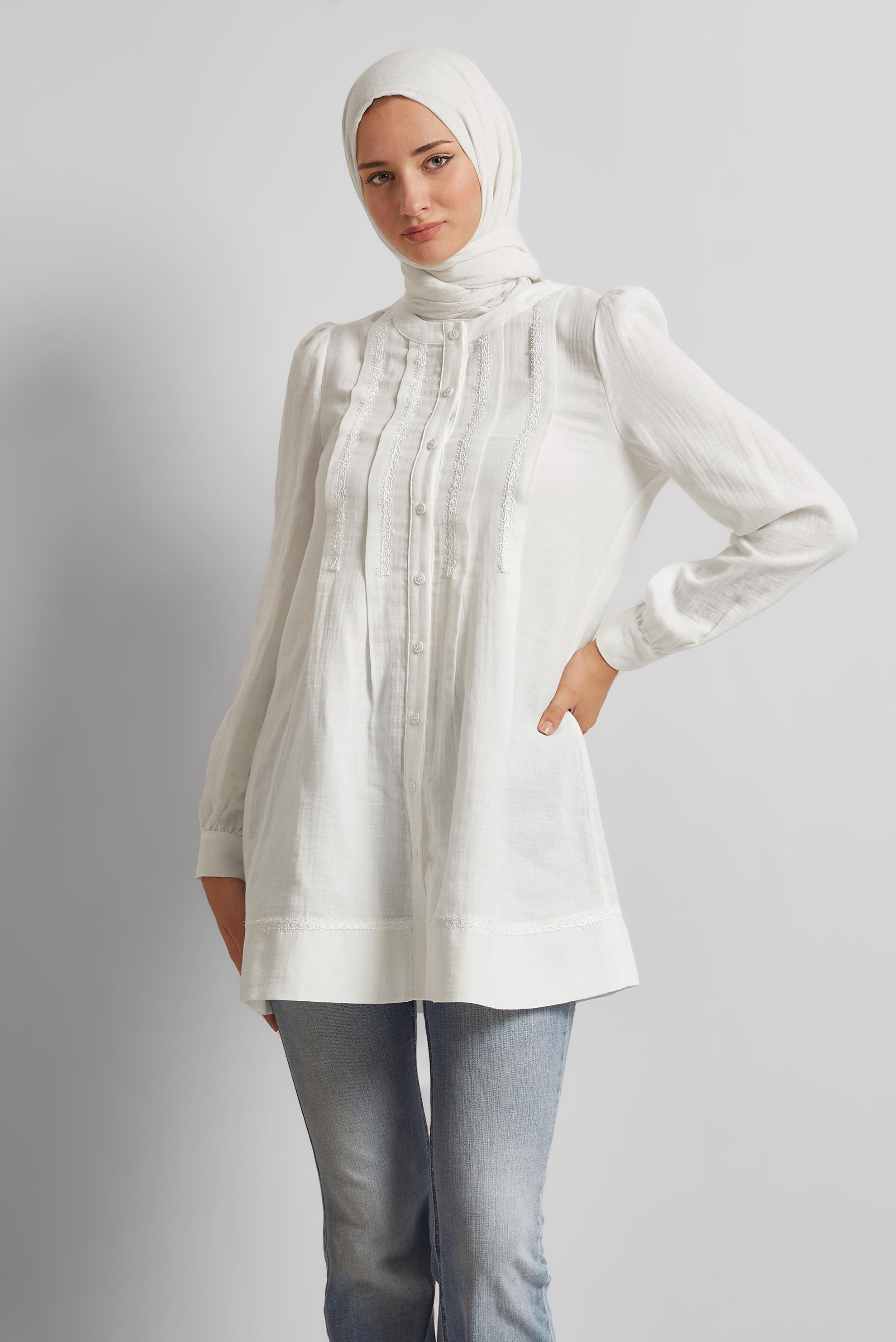 Tesettür giyim BEYAZ PAMUKLU MÜSLİN TUNİK 45427