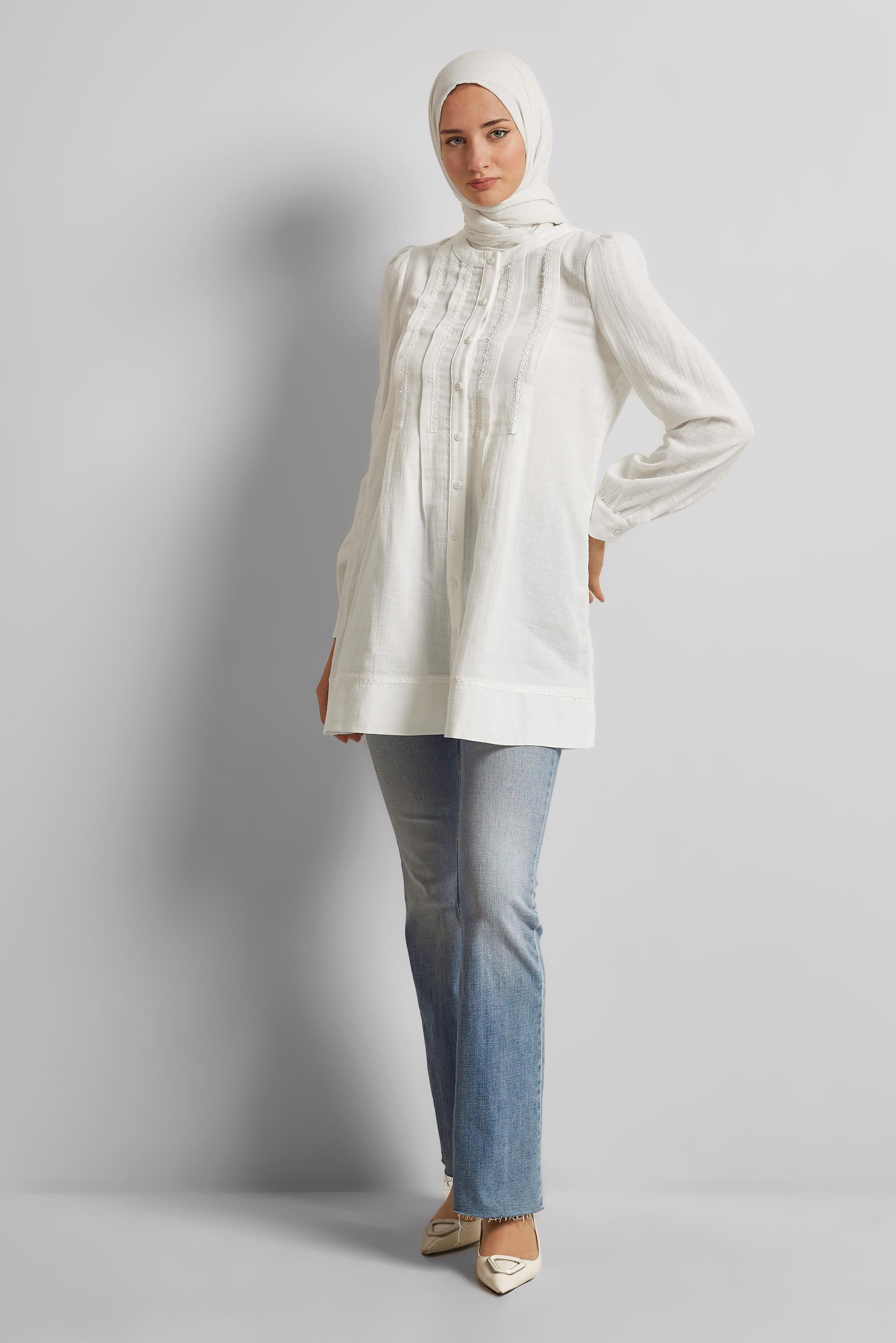 Tesettür giyim BEYAZ PAMUKLU MÜSLİN TUNİK 45427