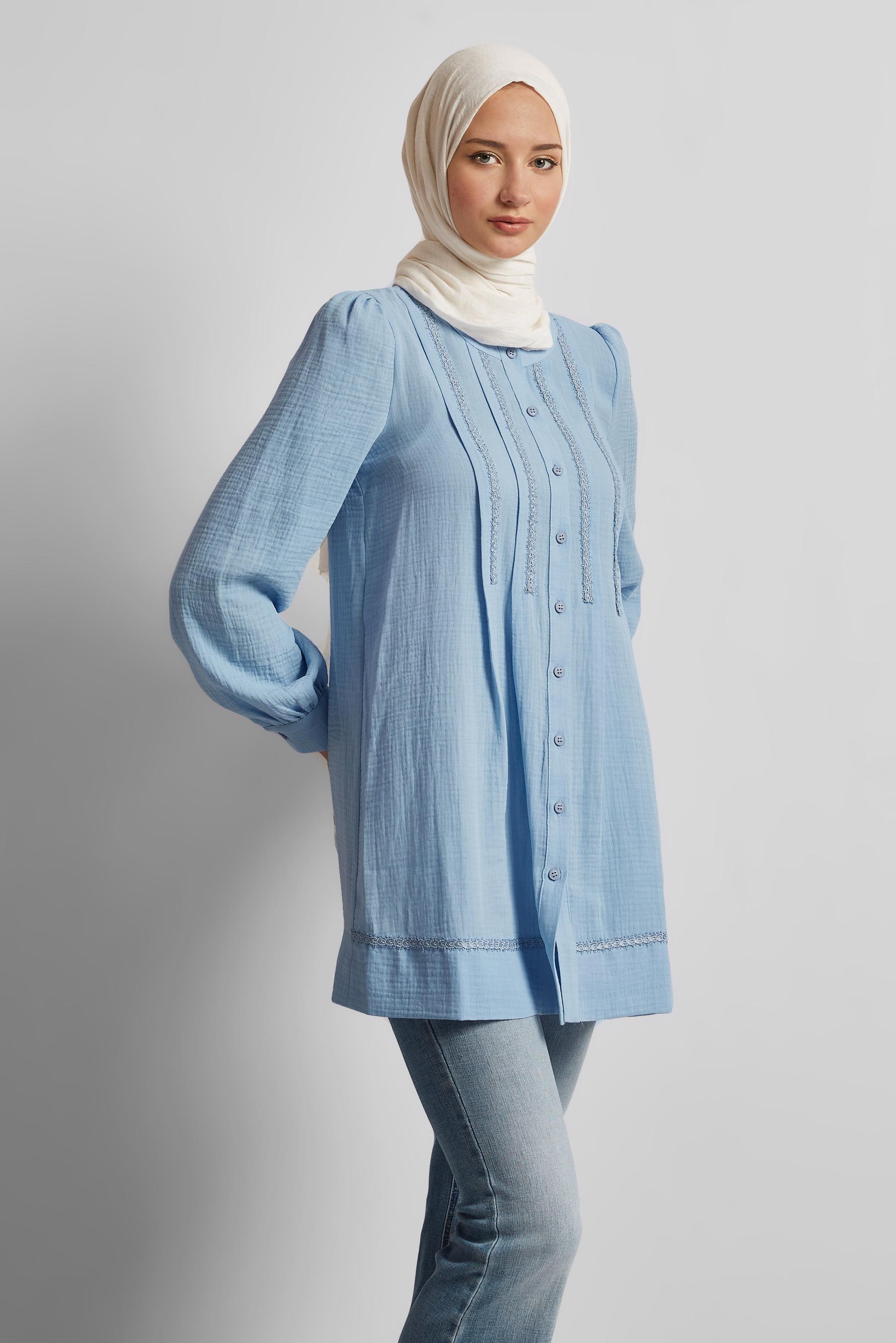 Tesettür giyim MAVİ PAMUKLU MÜSLİN TUNİK 45427