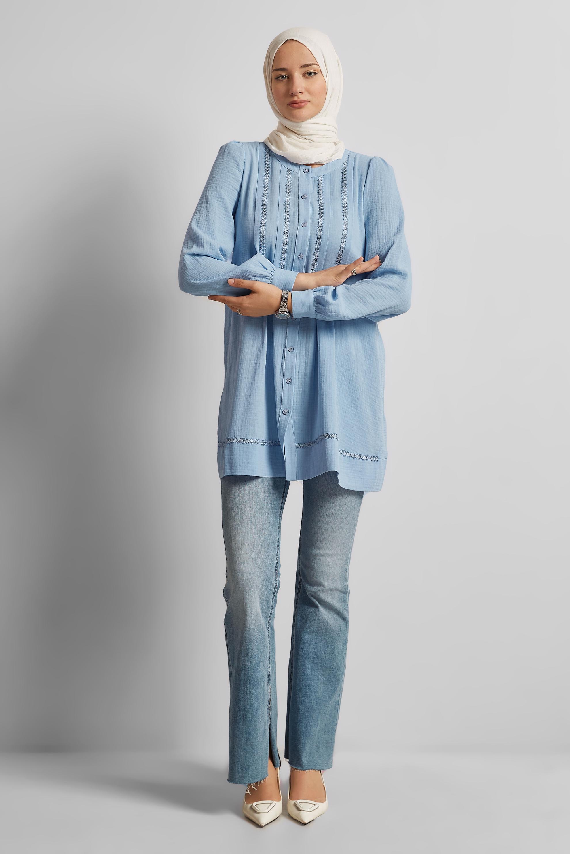 Tesettür giyim MAVİ PAMUKLU MÜSLİN TUNİK 45427