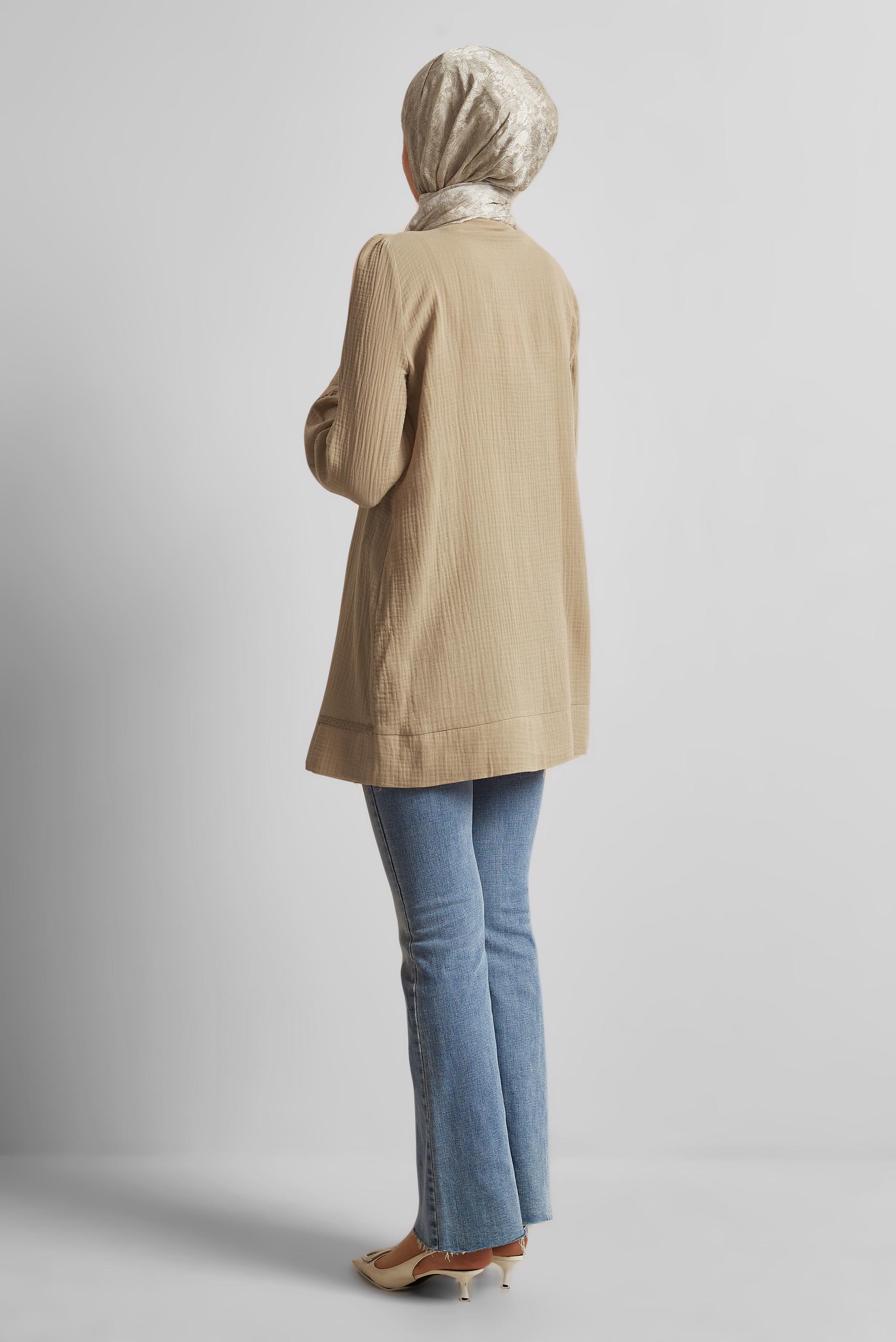 Tesettür giyim KAHVE PAMUKLU MÜSLİN TUNİK 45427