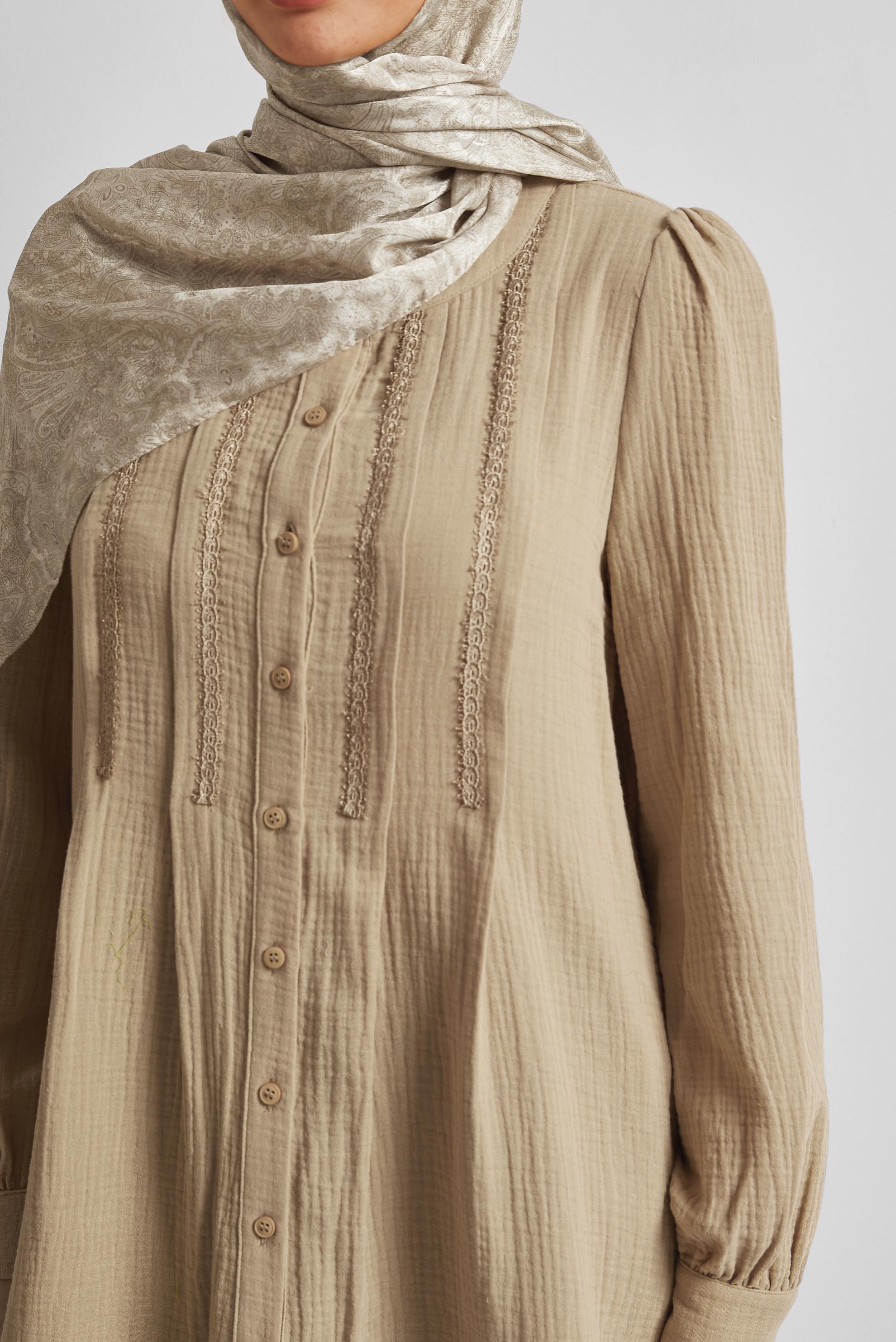 Tesettür giyim KAHVE PAMUKLU MÜSLİN TUNİK 45427