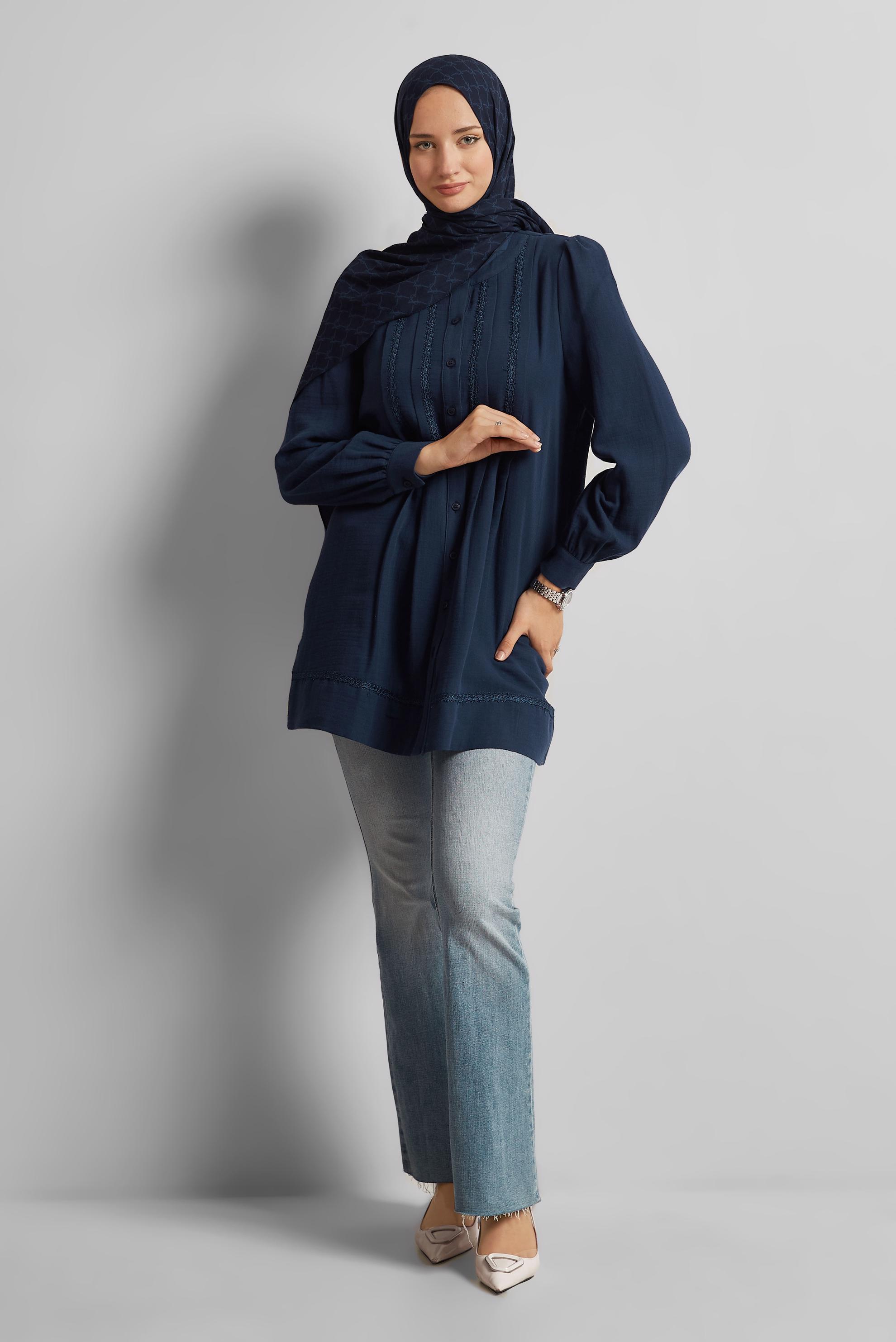 Tesettür giyim LACİVERT PAMUKLU MÜSLİN TUNİK 45427