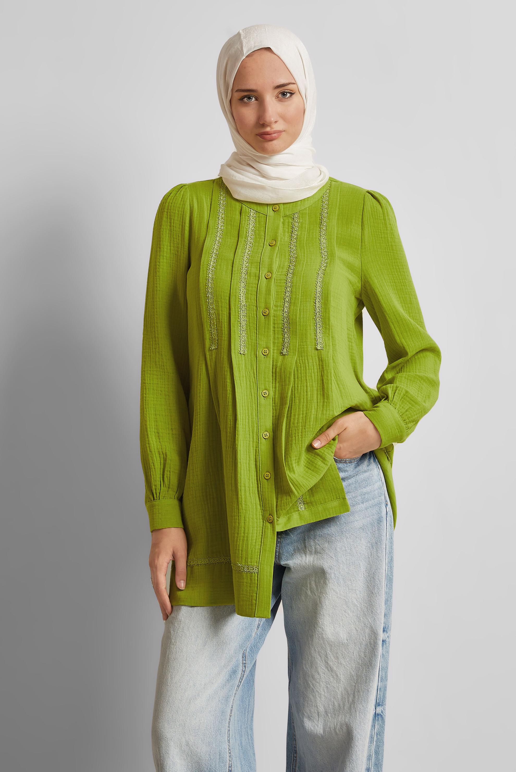 Vêtements hijab VERT TUNIQUE EN MOUSSELINE DE COTON 45427