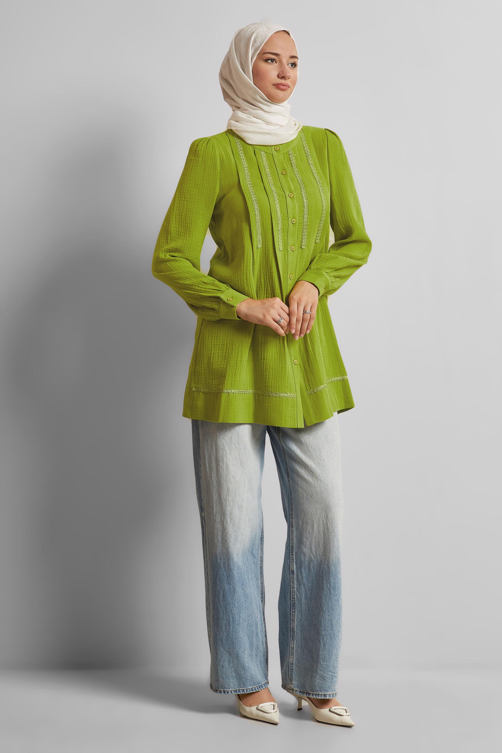 Vêtements hijab VERT TUNIQUE EN MOUSSELINE DE COTON 45427