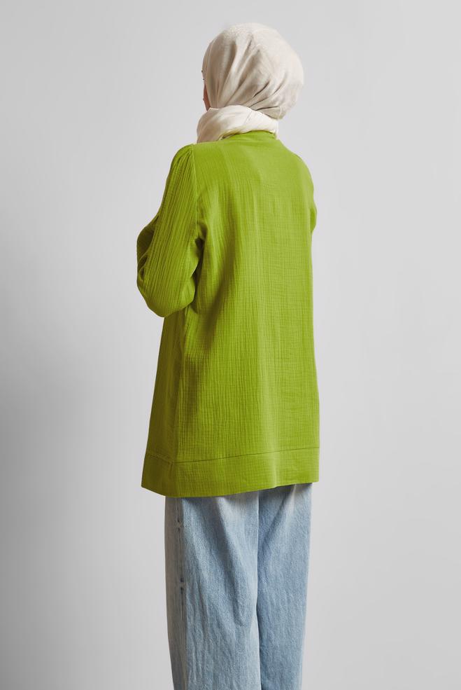Vêtements hijab VERT TUNIQUE EN MOUSSELINE DE COTON 45427 - ALVİNA