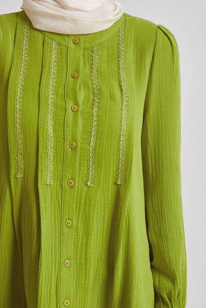 Vêtements hijab VERT TUNIQUE EN MOUSSELINE DE COTON 45427 - ALVİNA