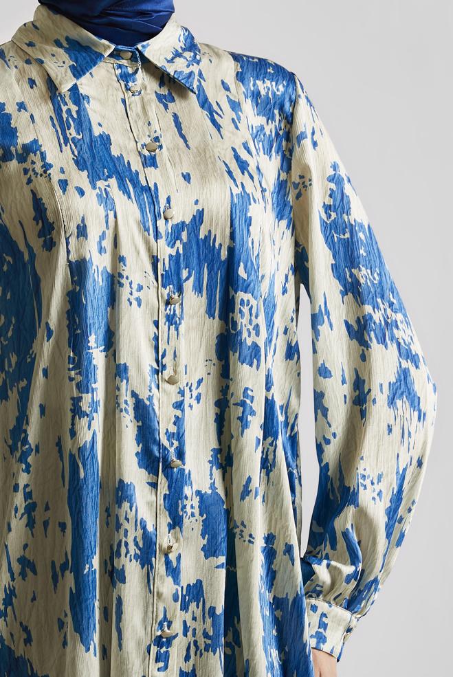 Tesettür giyim LACİVERT DESENLİ SATEN TUNİK 45429 - ALVİNA