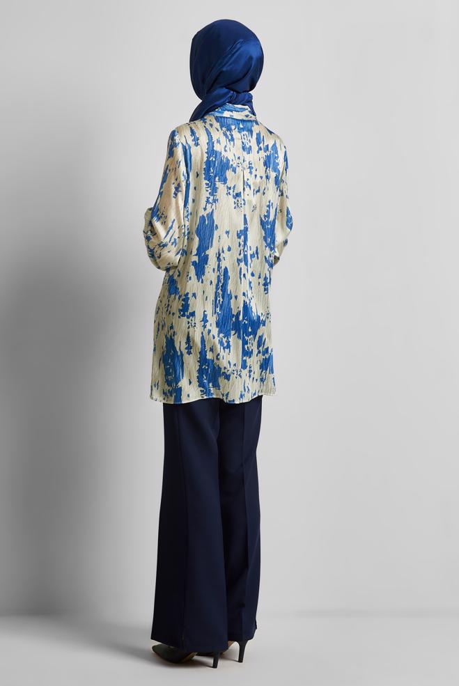 Tesettür giyim LACİVERT DESENLİ SATEN TUNİK 45429 - ALVİNA
