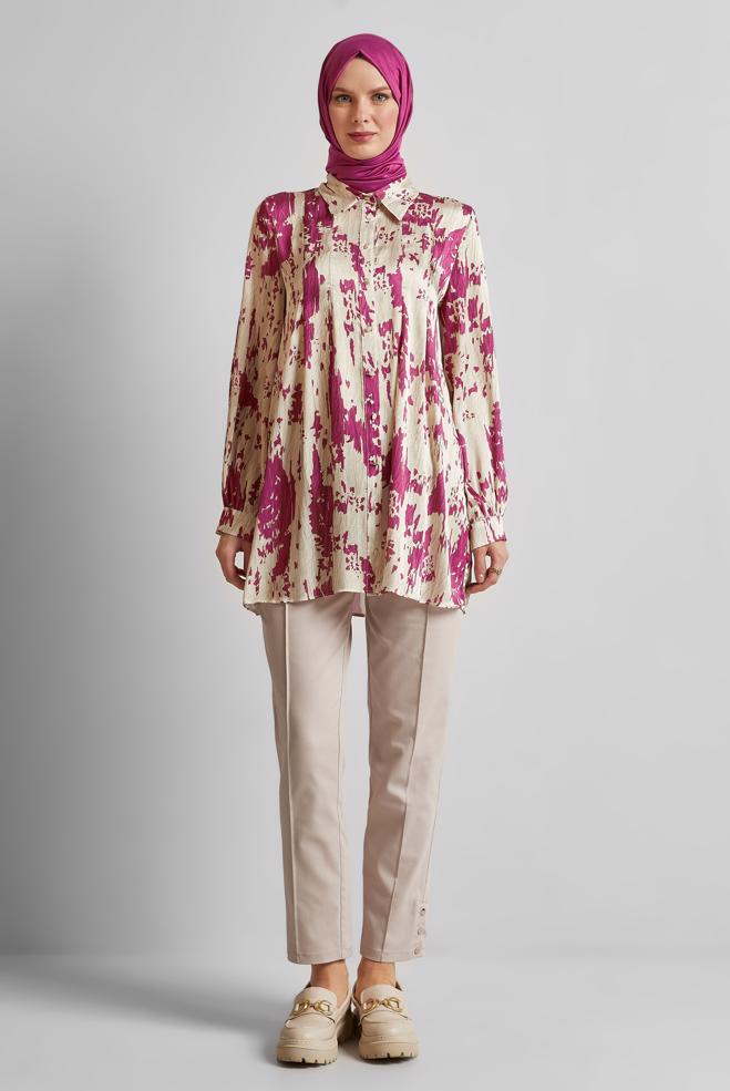 Tesettür giyim BORDO DESENLİ SATEN TUNİK 45429 - ALVİNA