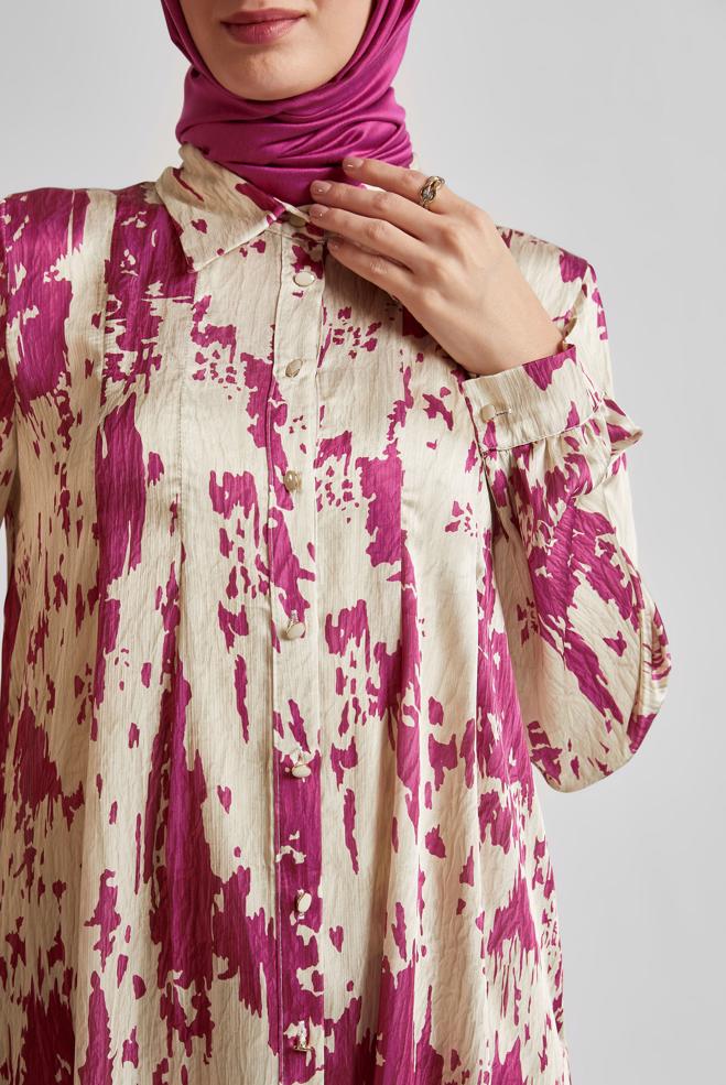 Tesettür giyim BORDO DESENLİ SATEN TUNİK 45429 - ALVİNA