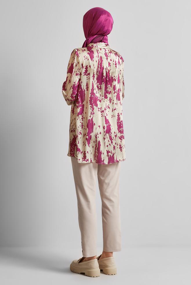 Tesettür giyim BORDO DESENLİ SATEN TUNİK 45429 - ALVİNA