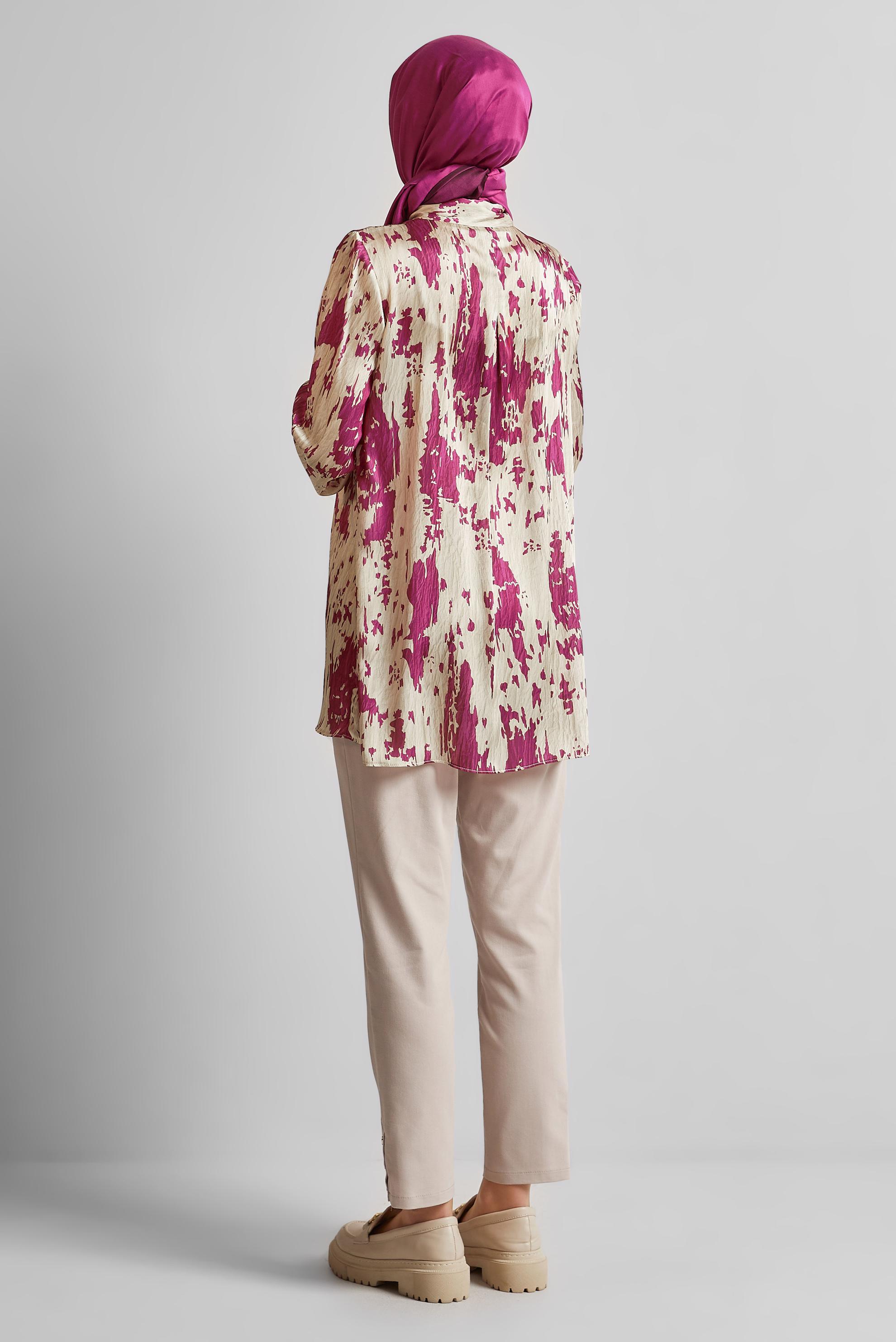 Tesettür giyim BORDO DESENLİ SATEN TUNİK 45429