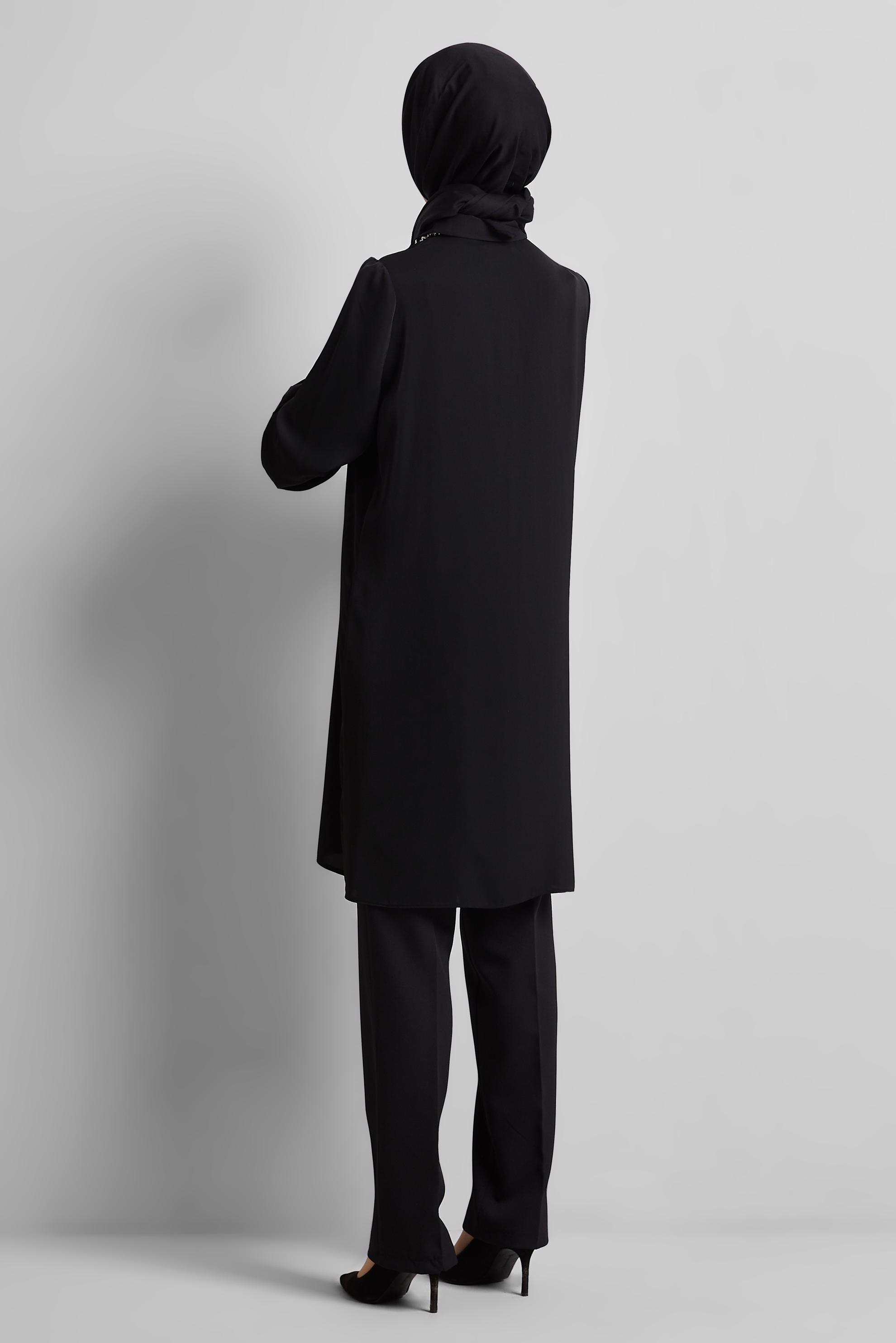 Tesettür giyim SİYAH GÖMLEK YAKA TUNİK 45437