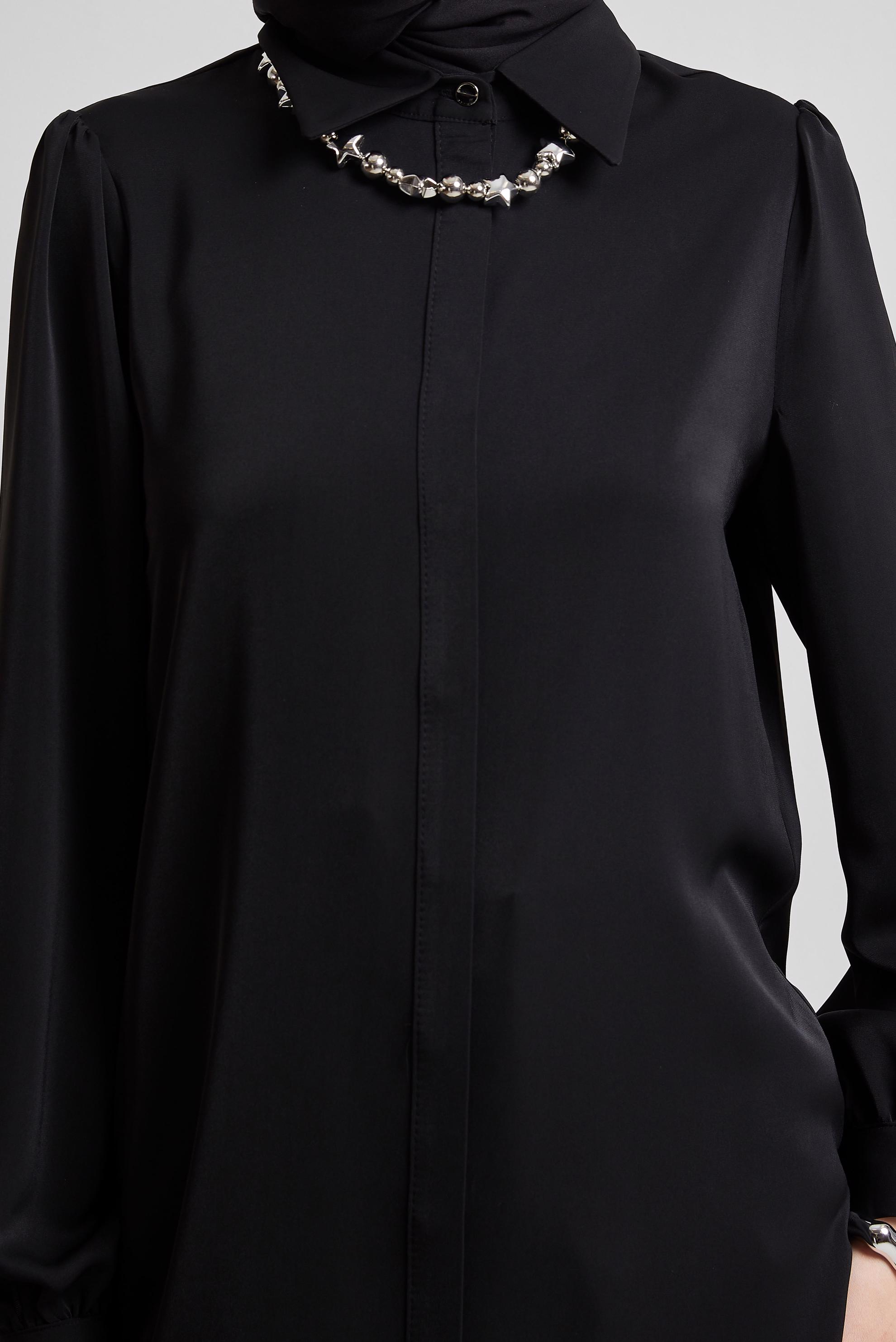 Tesettür giyim SİYAH GÖMLEK YAKA TUNİK 45437