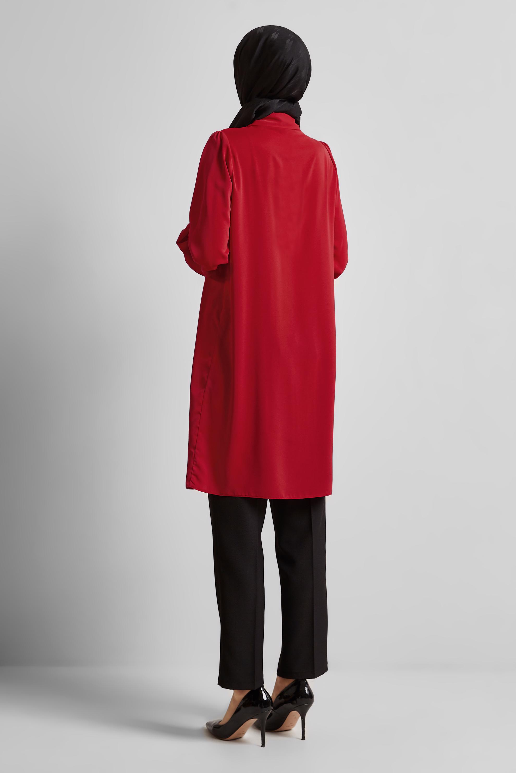 Tesettür giyim KIRMIZI GÖMLEK YAKA TUNİK 45437