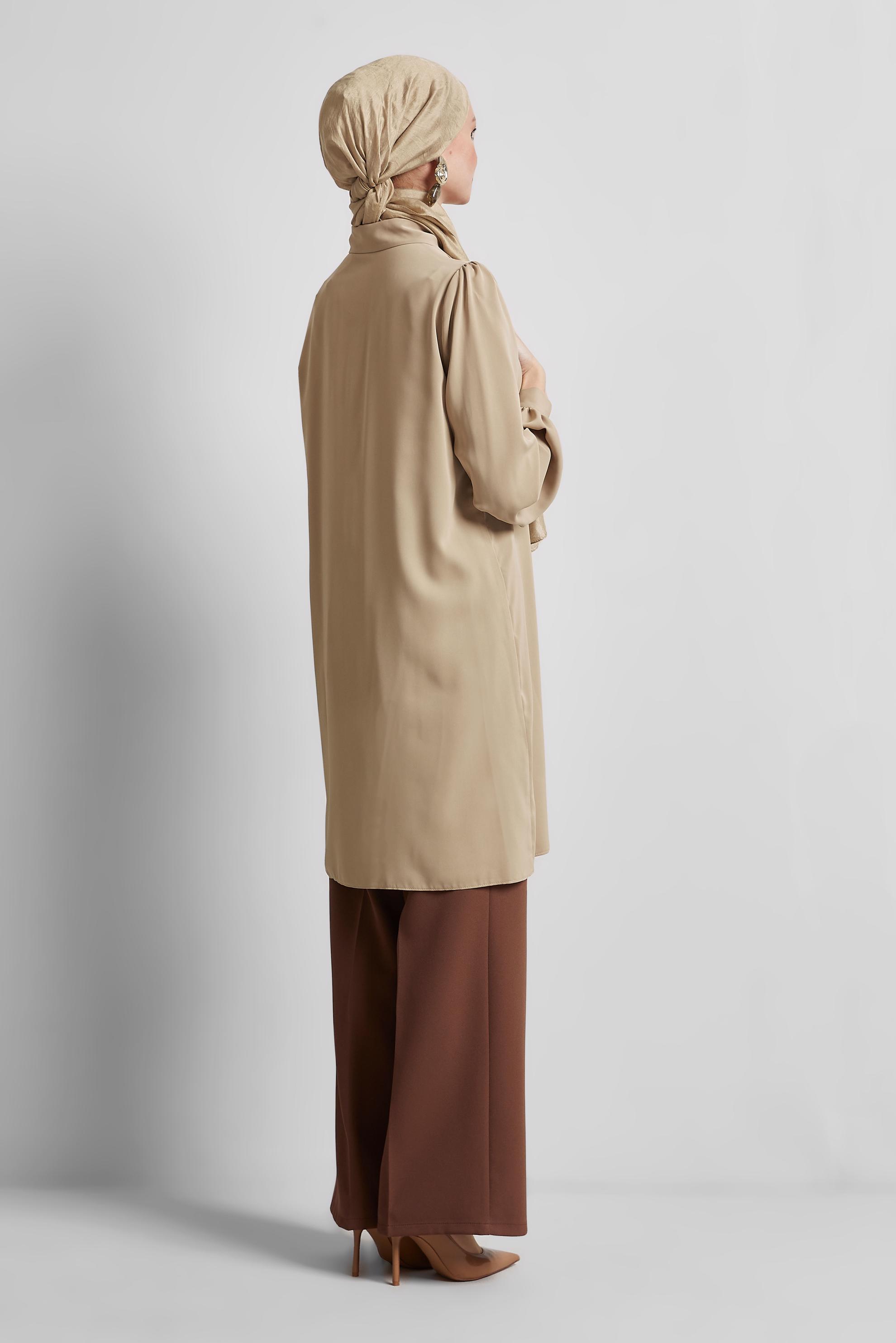 Tesettür giyim KAHVE GÖMLEK YAKA TUNİK 45437