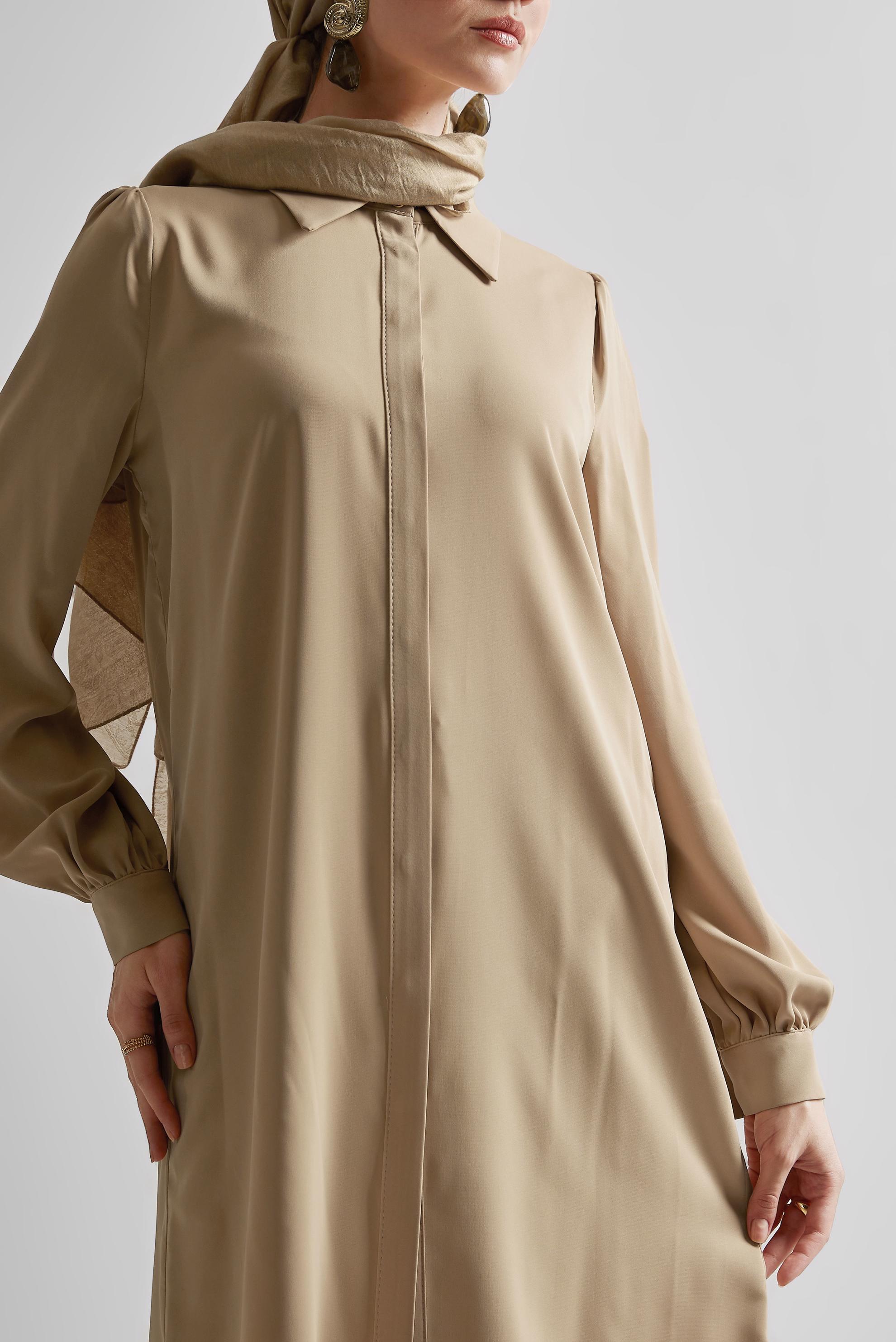 Tesettür giyim KAHVE GÖMLEK YAKA TUNİK 45437