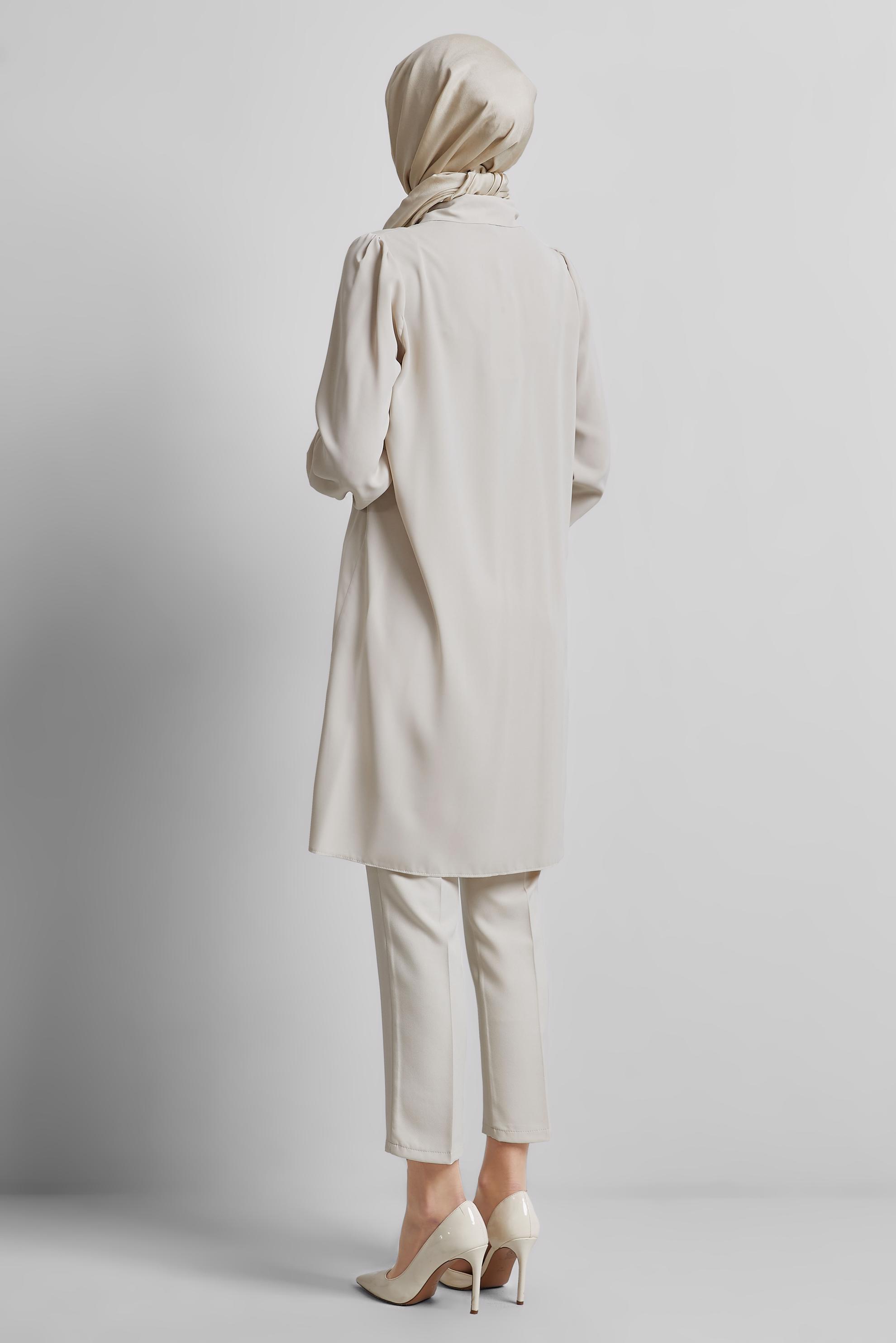 Tesettür giyim BEJ GÖMLEK YAKA TUNİK 45437