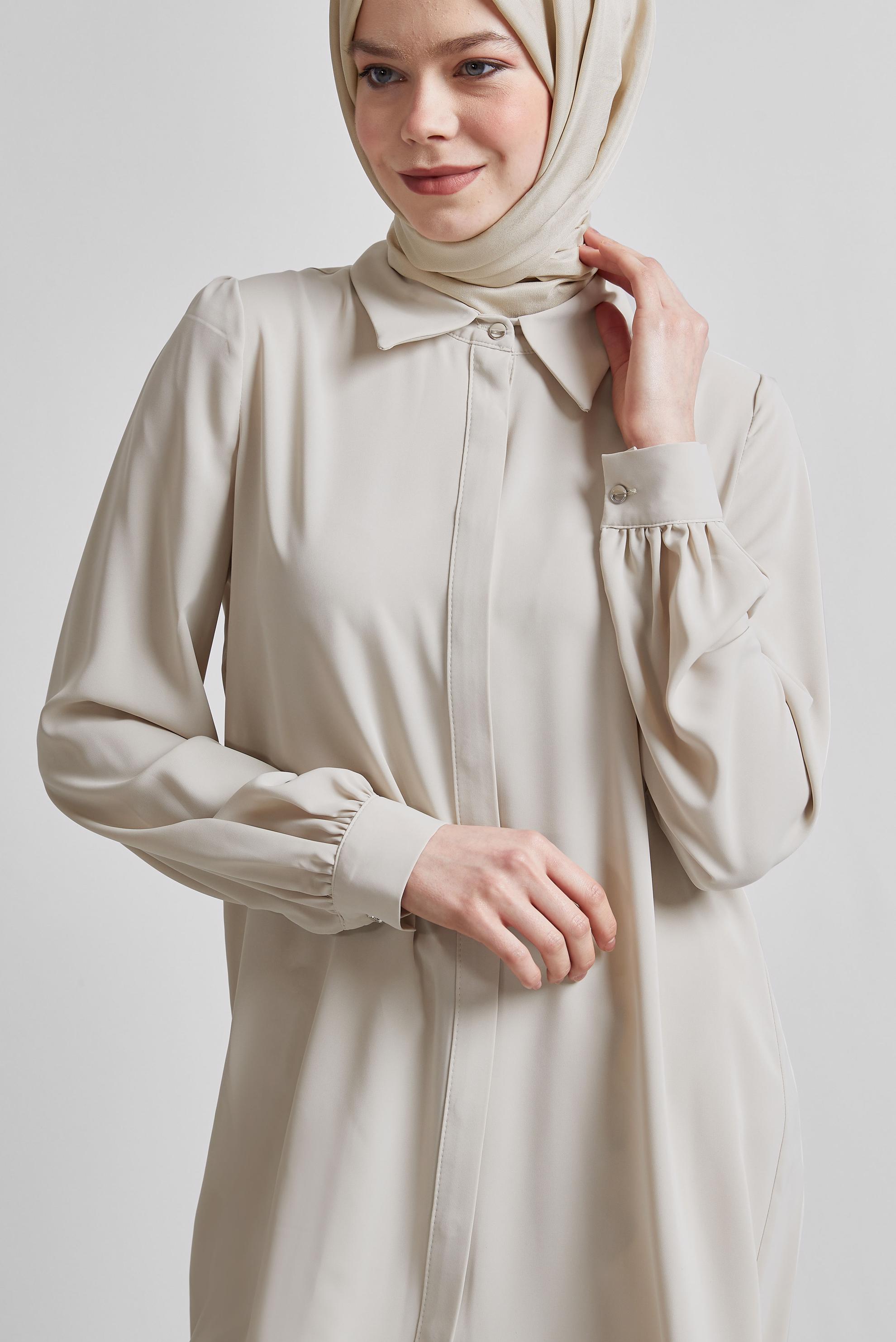 Tesettür giyim BEJ GÖMLEK YAKA TUNİK 45437