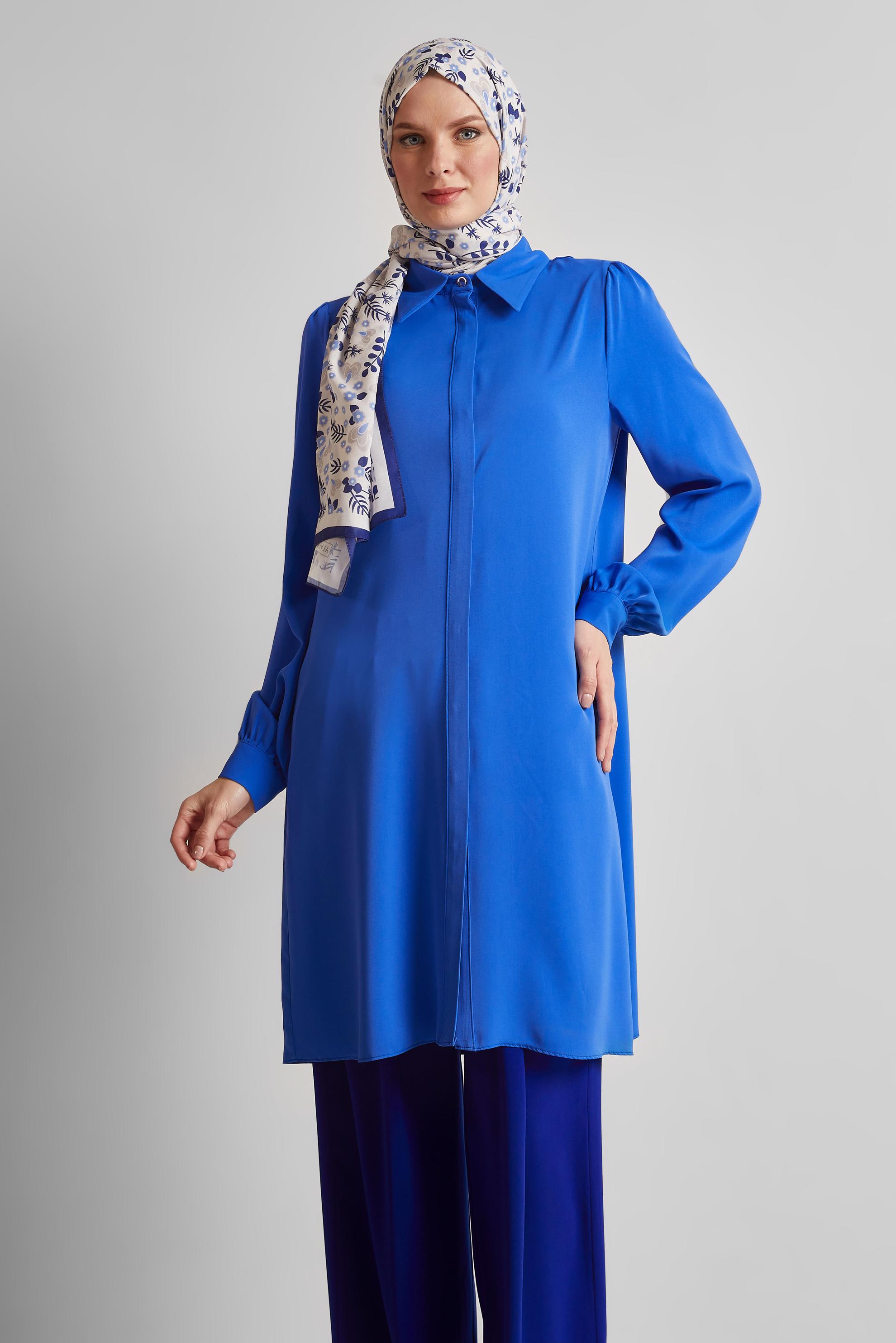 Tesettür giyim LACİVERT GÖMLEK YAKA TUNİK 45437