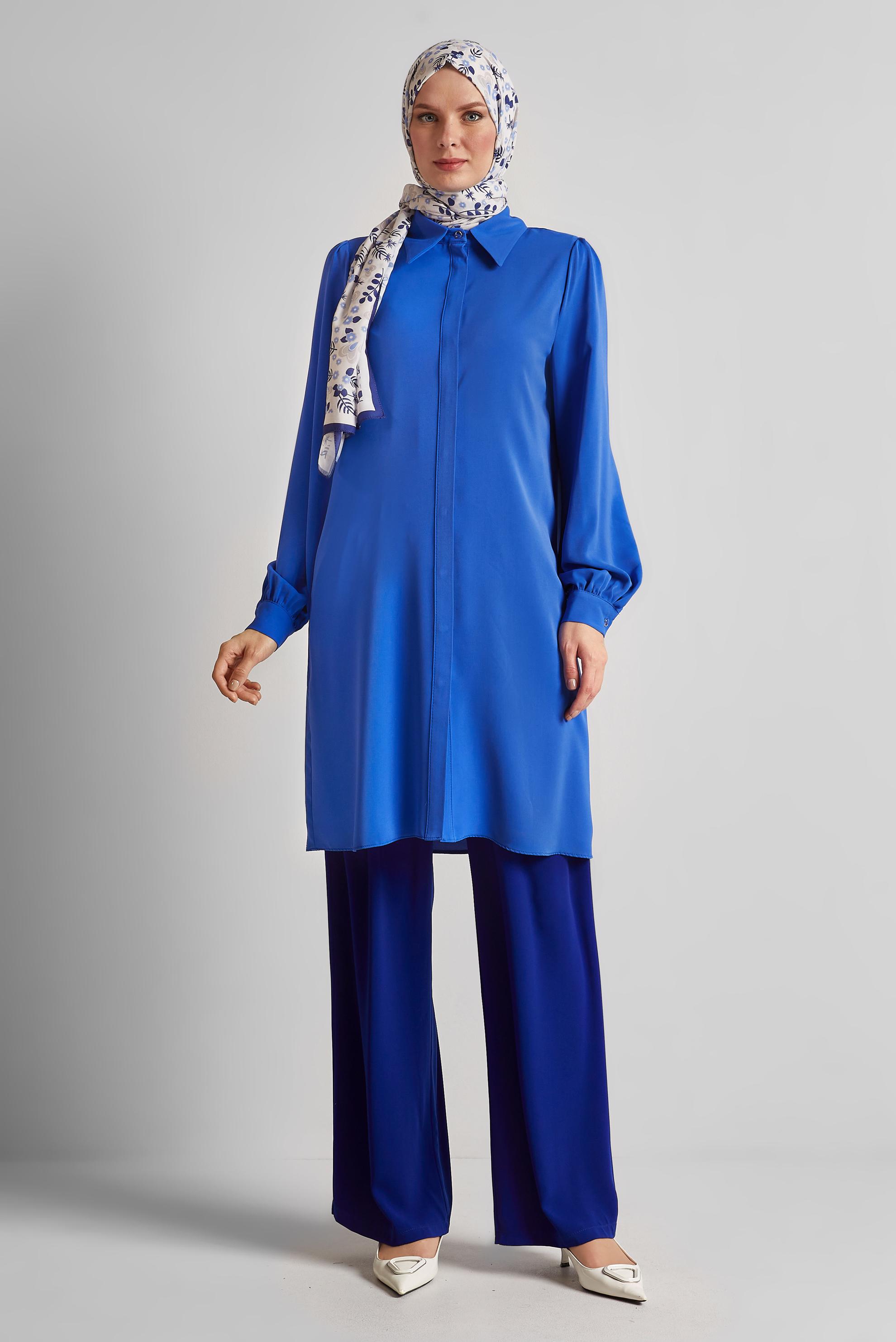 Tesettür giyim LACİVERT GÖMLEK YAKA TUNİK 45437