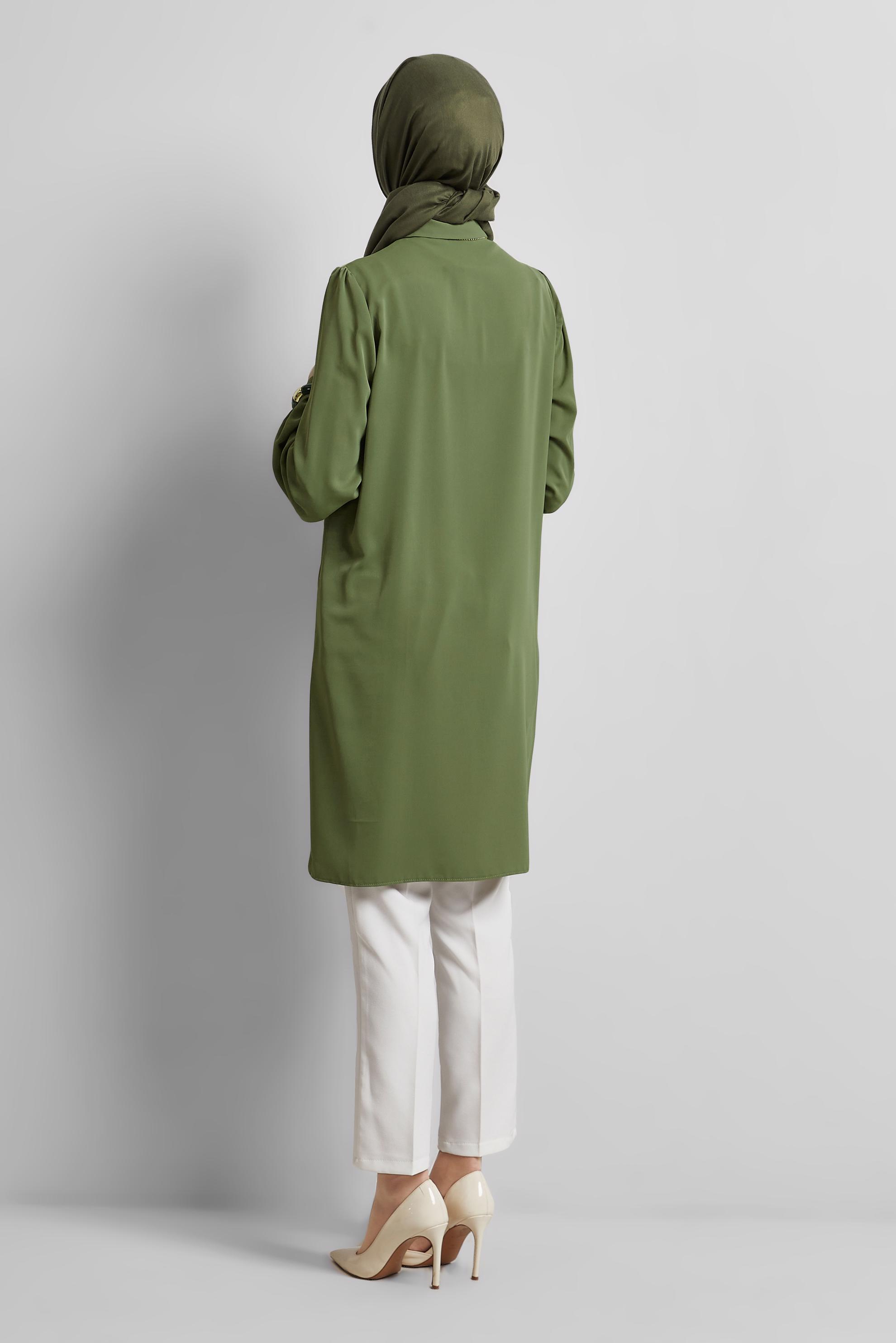 Tesettür giyim YEŞİL GÖMLEK YAKA TUNİK 45437