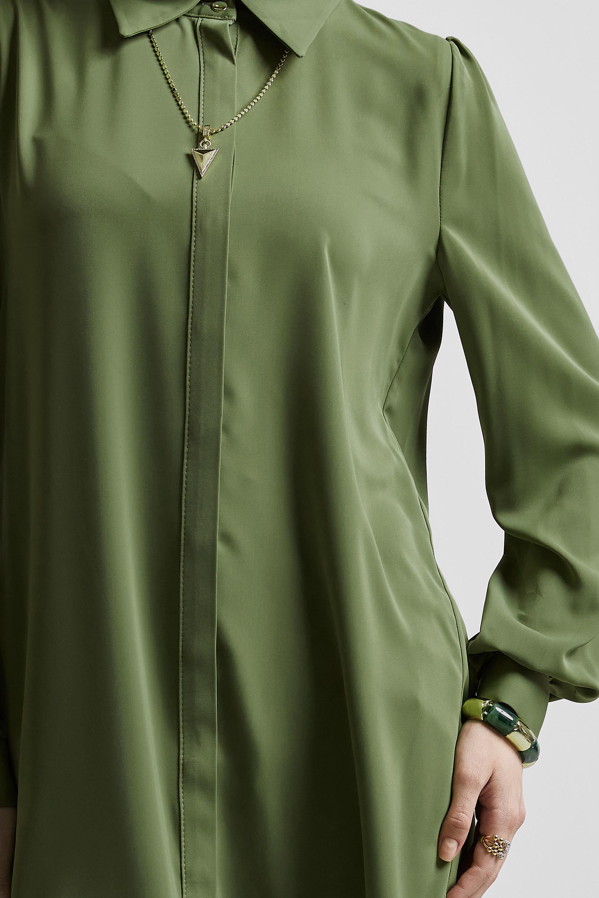 Tesettür giyim YEŞİL GÖMLEK YAKA TUNİK 45437