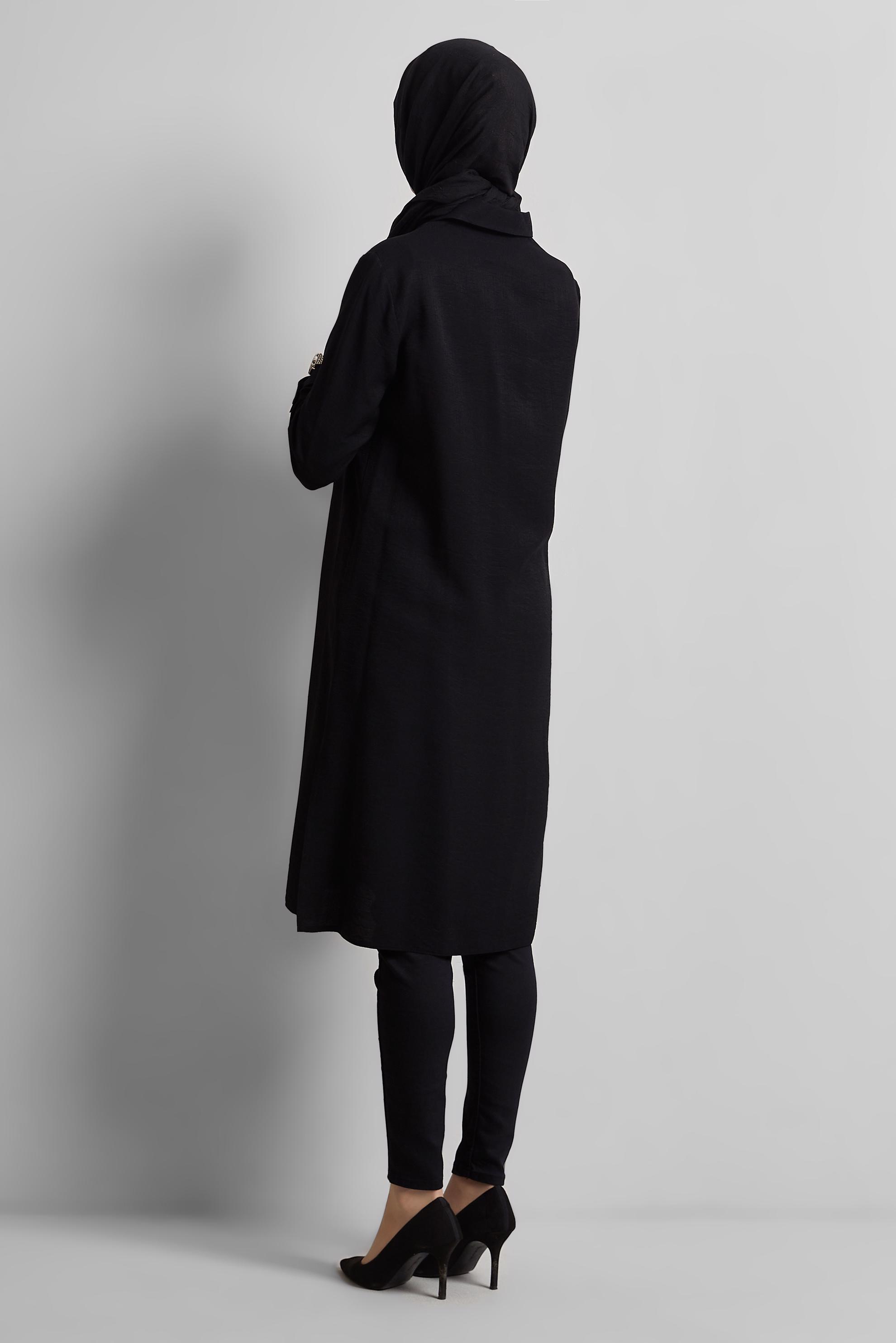 Tesettür giyim SİYAH GÖMLEK YAKA TUNİK 45438