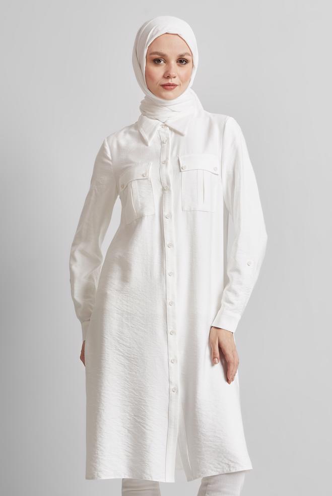 Tesettür giyim BEYAZ GÖMLEK YAKA TUNİK 45438 - ALVİNA