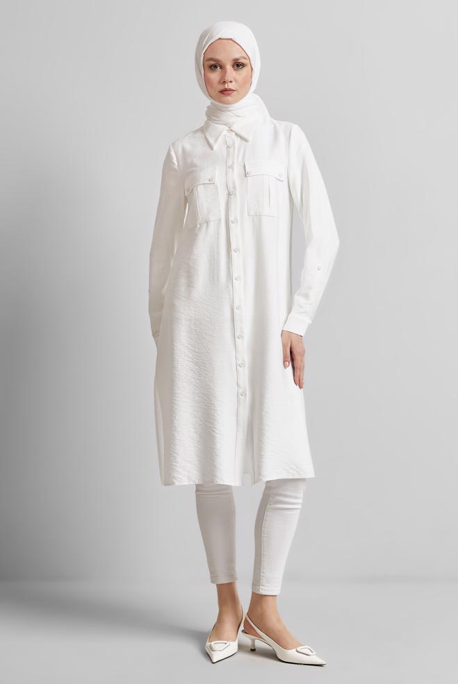 Tesettür giyim BEYAZ GÖMLEK YAKA TUNİK 45438 - ALVİNA