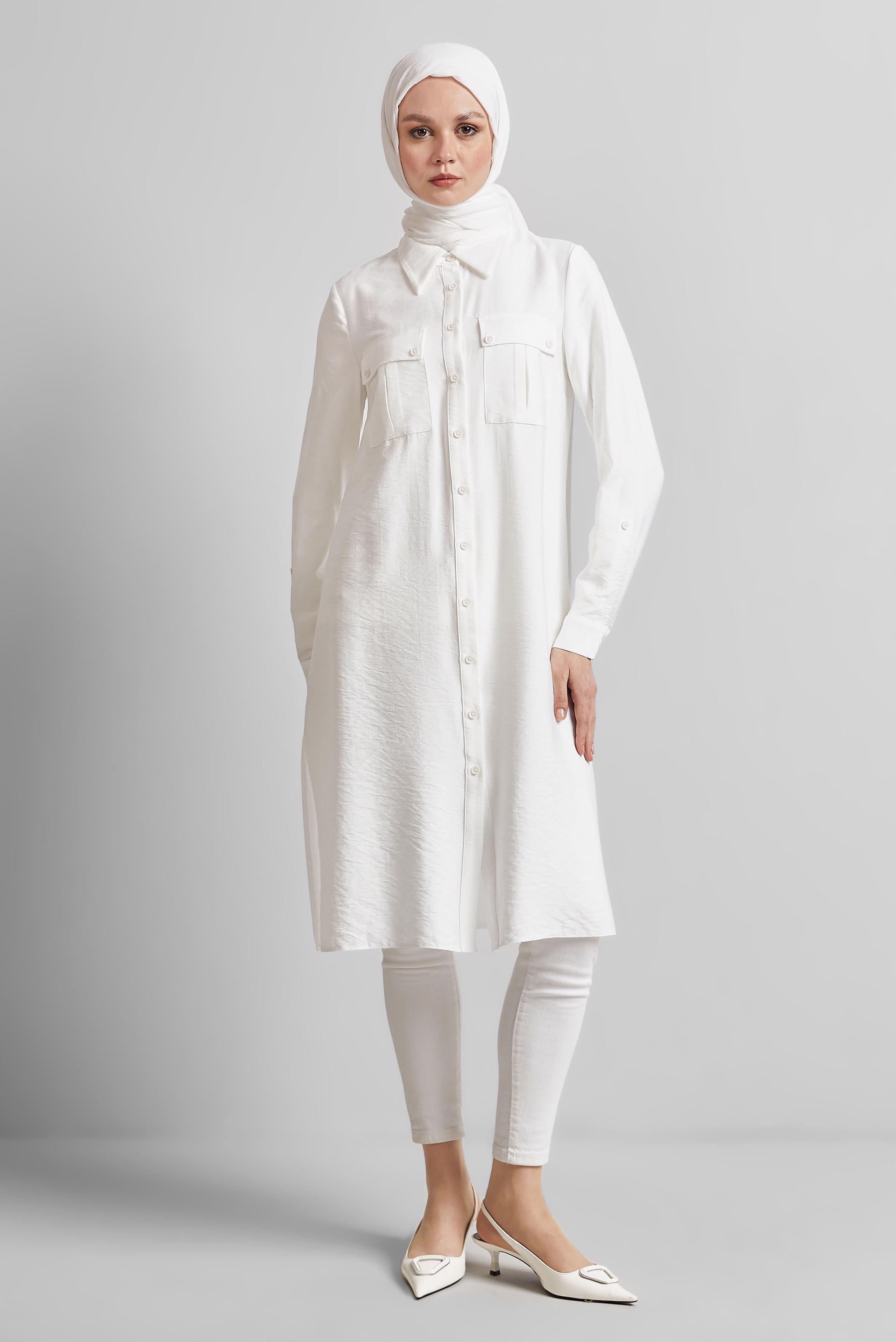 Tesettür giyim BEYAZ GÖMLEK YAKA TUNİK 45438