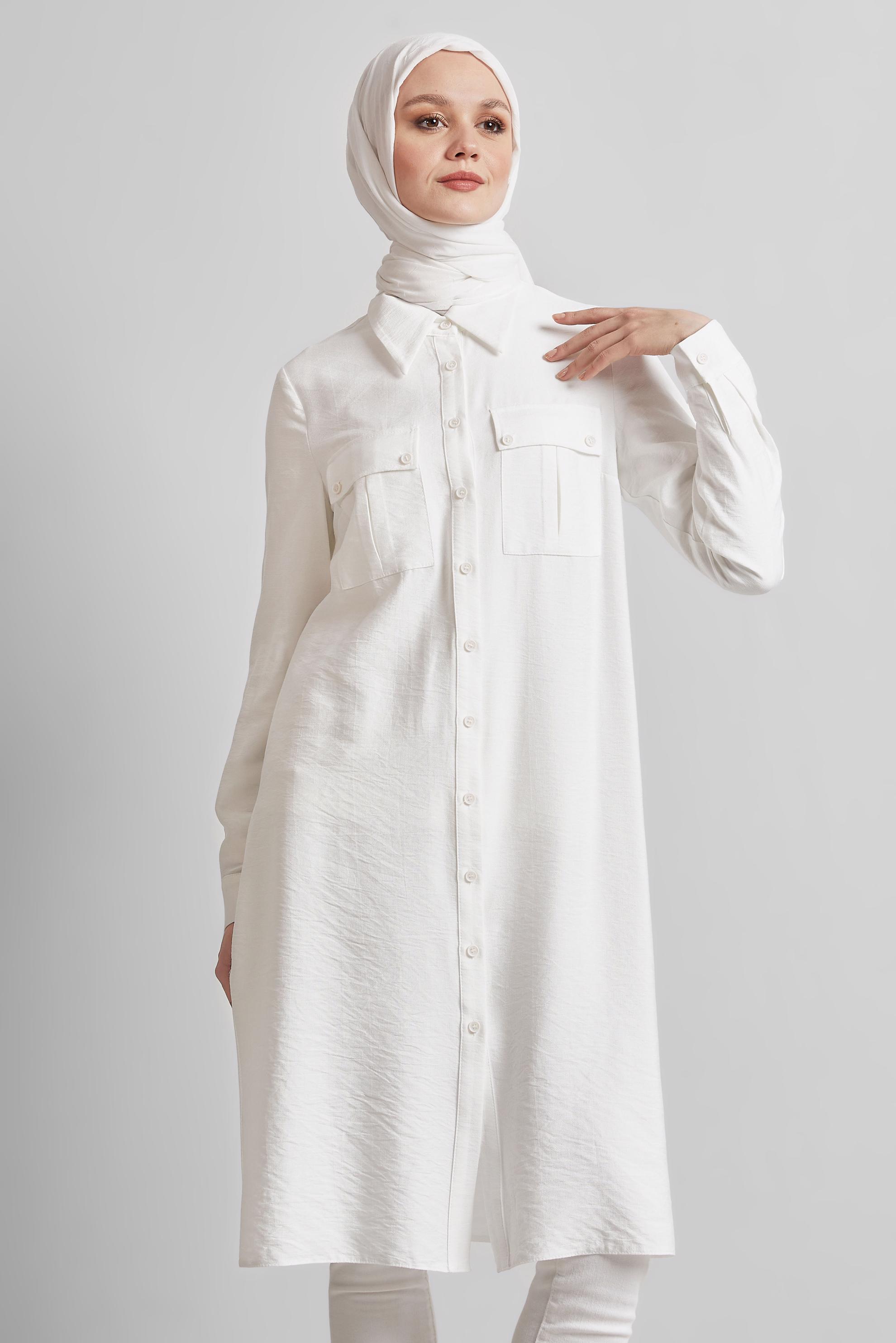 Tesettür giyim BEYAZ GÖMLEK YAKA TUNİK 45438