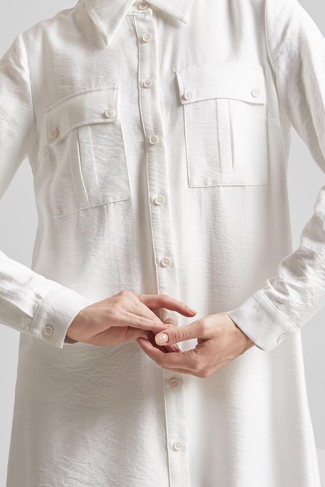 Tesettür giyim BEYAZ GÖMLEK YAKA TUNİK 45438 - ALVİNA