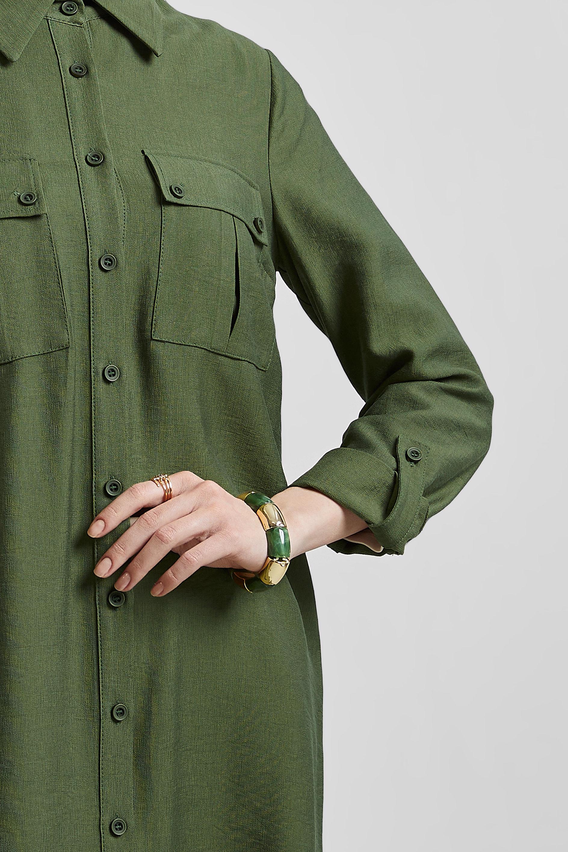 Tesettür giyim HAKİ GÖMLEK YAKA TUNİK 45438