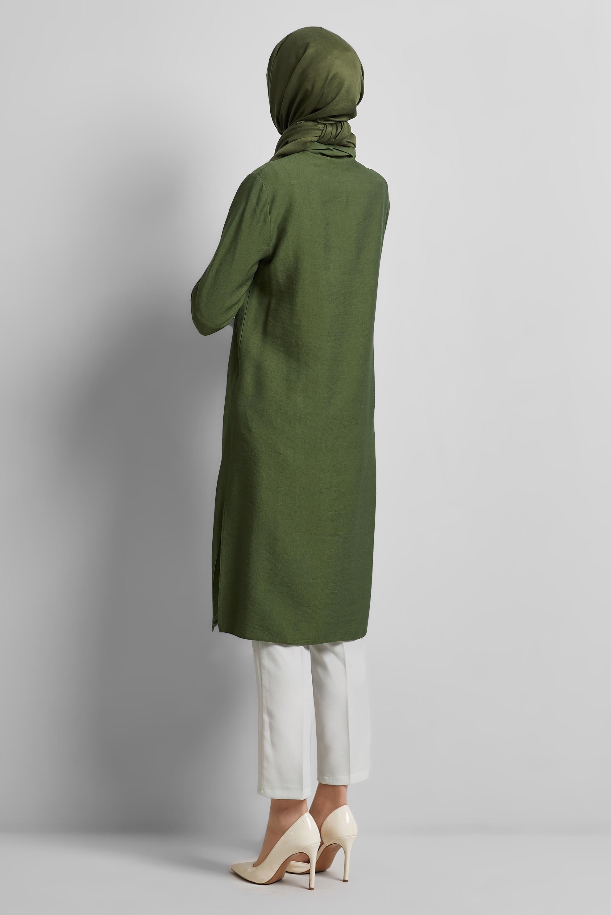 Tesettür giyim HAKİ GÖMLEK YAKA TUNİK 45438