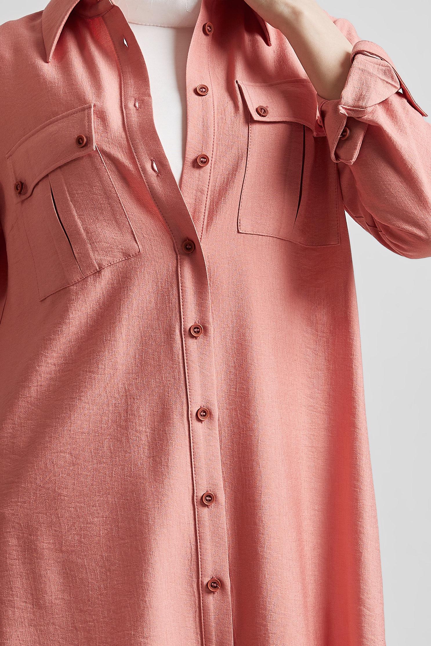 Tesettür giyim MERCAN GÖMLEK YAKA TUNİK 45438